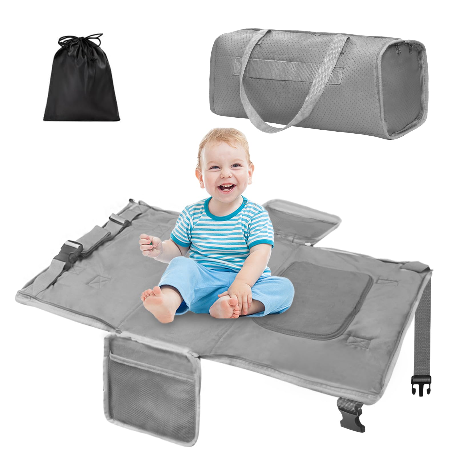**2-in-1 Toddler Airplane Bed & Travel Bag – Portable Kids Plane Seat Extender & Baby Flight Essentials Footrest – Must-Have Carry-On Duffel for Women, Gym, Hospital & Weekender (Grey) – Perfect for Long Flights, Travel Comfort & On-the-Go Convenience**