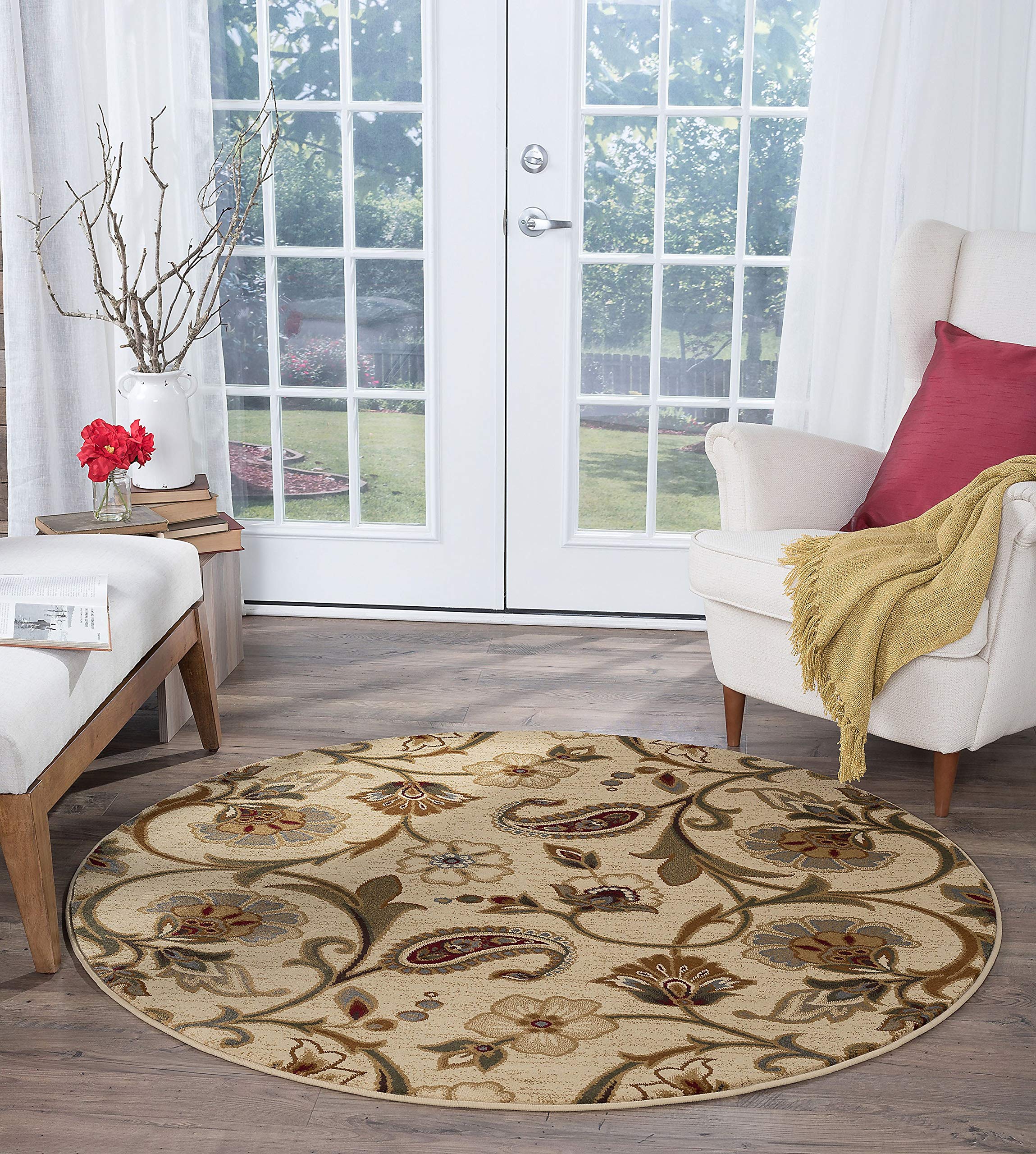 Fairfield Beige Modern Large 8ft Round Area Rug - Soft Contemporary Carpet for Living Room, Dining Room, Bedroom, Kitchen & Entryway - Perfect for Home Decor, Family Gatherings and Cozy Interior Design