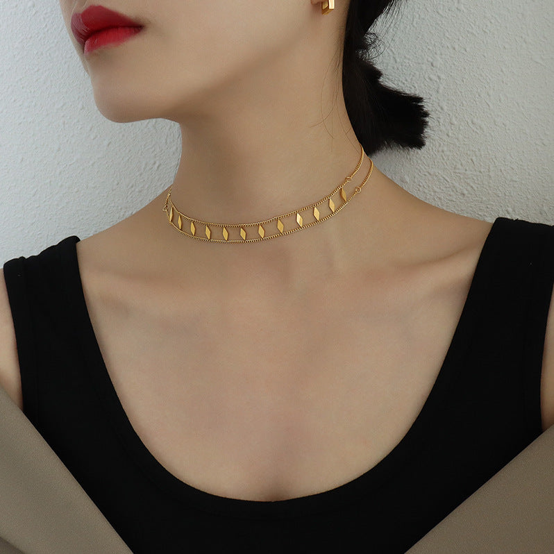 18K Gold Sequin Layering Choker Necklace for Women - Elegant Clavicle Chain with Sparkling Crystals | Perfect for Parties, Weddings, and Date Nights (P555)