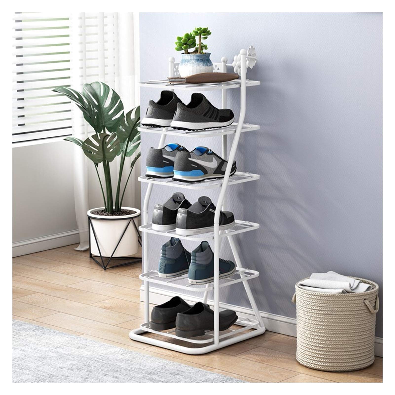 XIANGGUI 1983 6-Tier Stackable Shoe Rack - Space Saving Metal Shoe Shelf Organizer for Entryway, Closet & Home - Sturdy & Durable Shoe Storage (White) - Perfect for Small Spaces, Apartments & Shoe Organization
