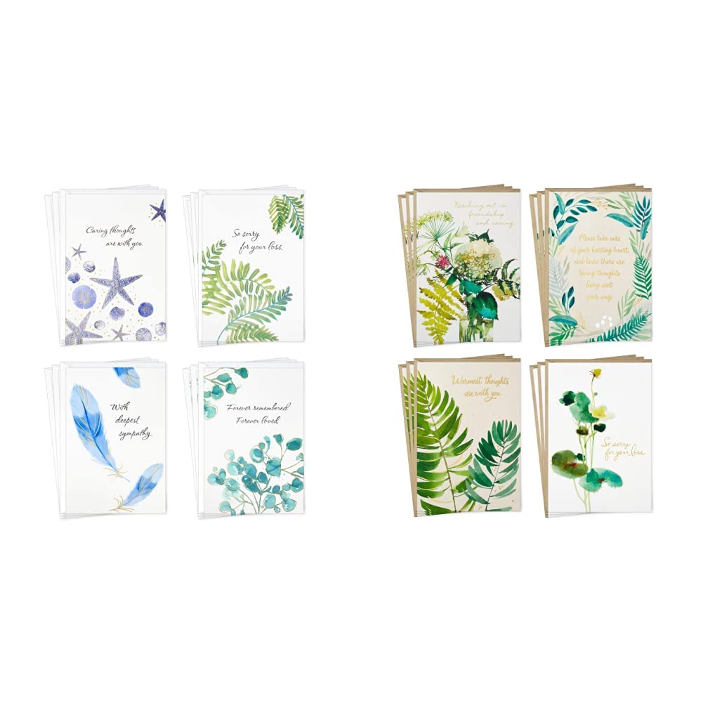 Hallmark Sympathy Cards Set - 12 Assorted Watercolor Nature & Greenery Thinking of You Cards with Envelopes | Perfect for Condolences, Funeral Flowers & Comforting Grieving Friends