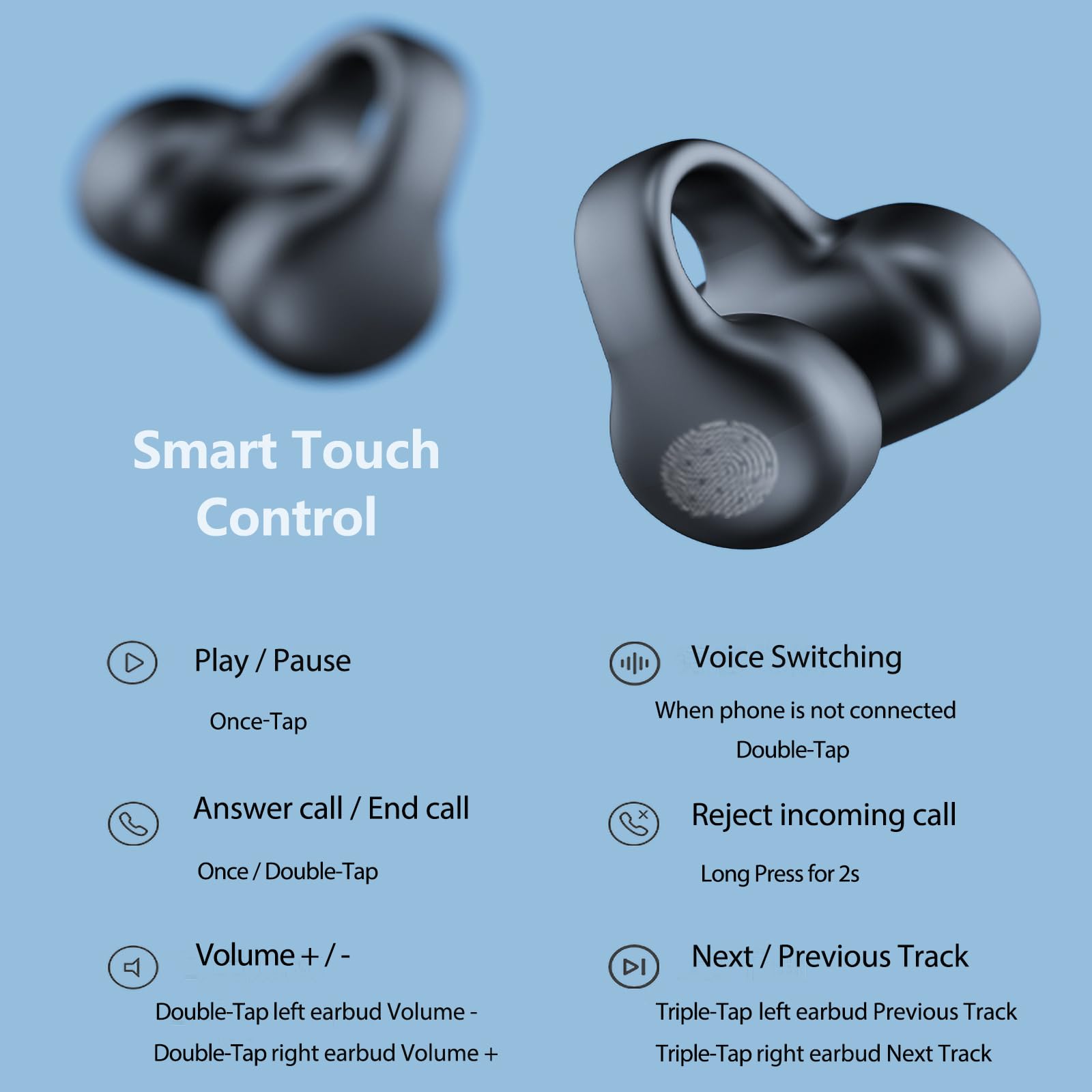 Open Ear Bluetooth Bone Conduction Headphones - Wireless Clip-On Sports Earbuds with Secure Fit for Running, Cycling & Workouts | Sweatproof & Comfortable for All-Day Use