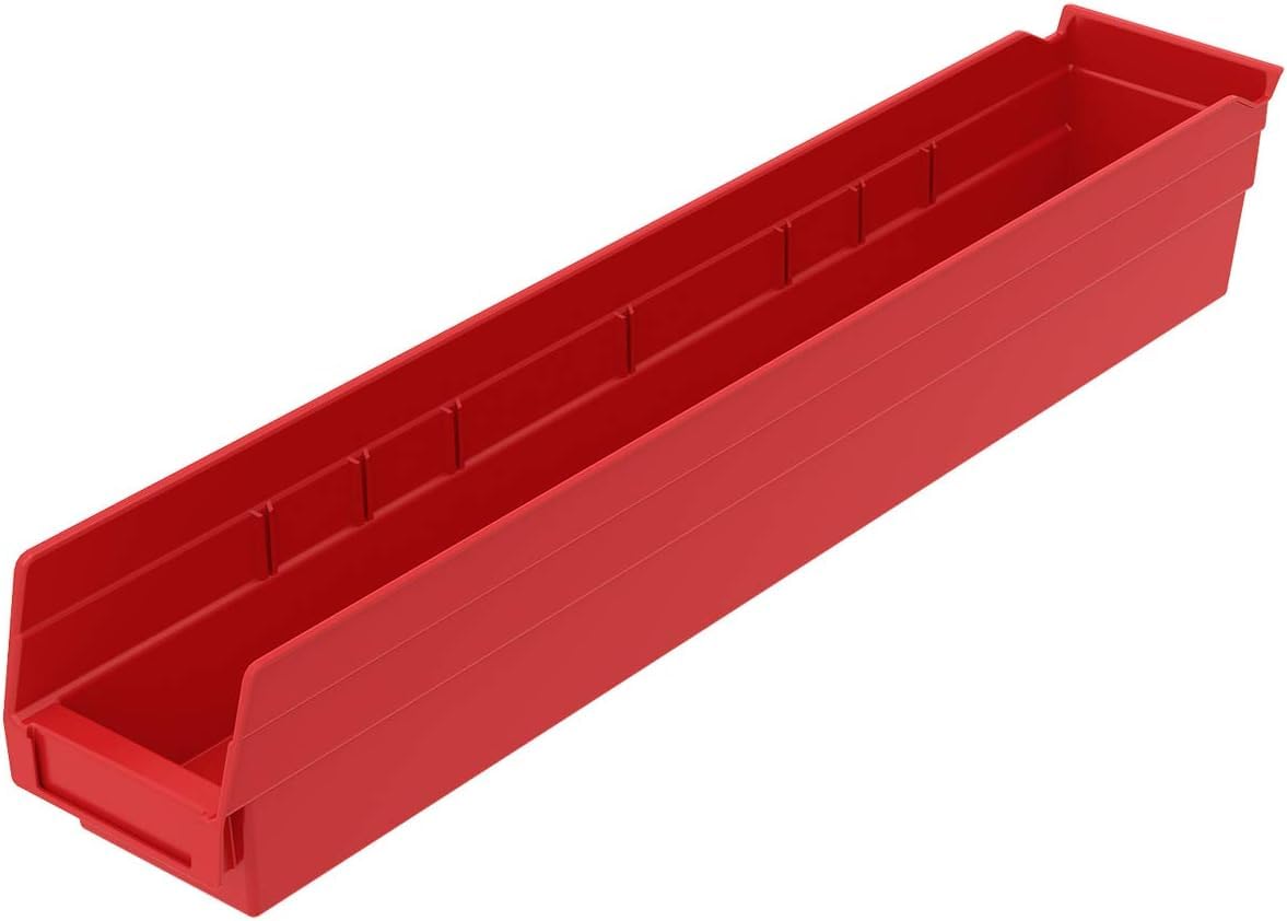 Akro-Mils 30124 Heavy Duty Plastic Shelf Bins - 12-Pack Red Storage Bins (24