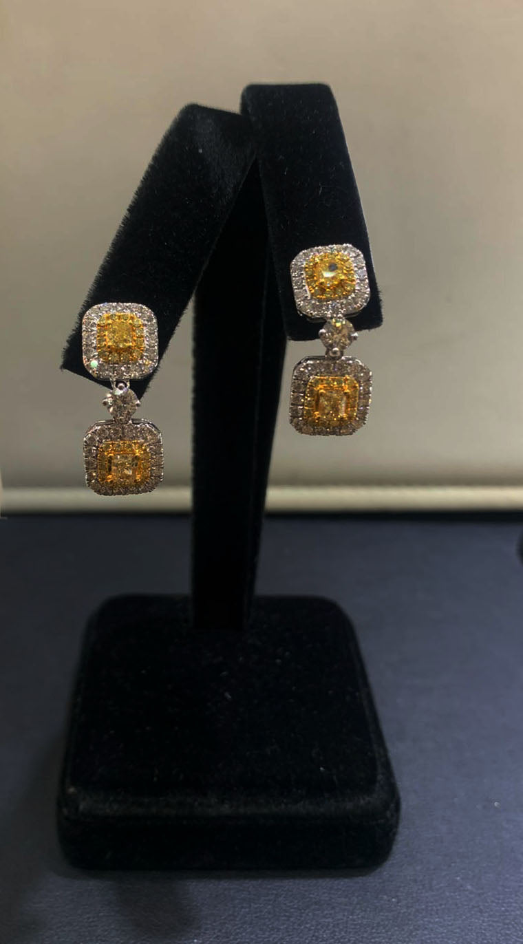 18K White Gold Yellow Diamond Stud Earrings for Women - Elegant & Luxurious Jewelry Gift for Birthday, Anniversary & Special Occasions