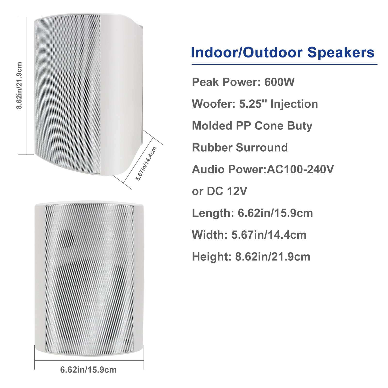 STUDIOFINIX 5.25 Inch 600W Waterproof Outdoor Speakers - 2 Pairs White Wired Passive Wall Mount Speakers for Patio, Garage, Home Theater, Backyard, Pool Party & Outdoor Entertainment