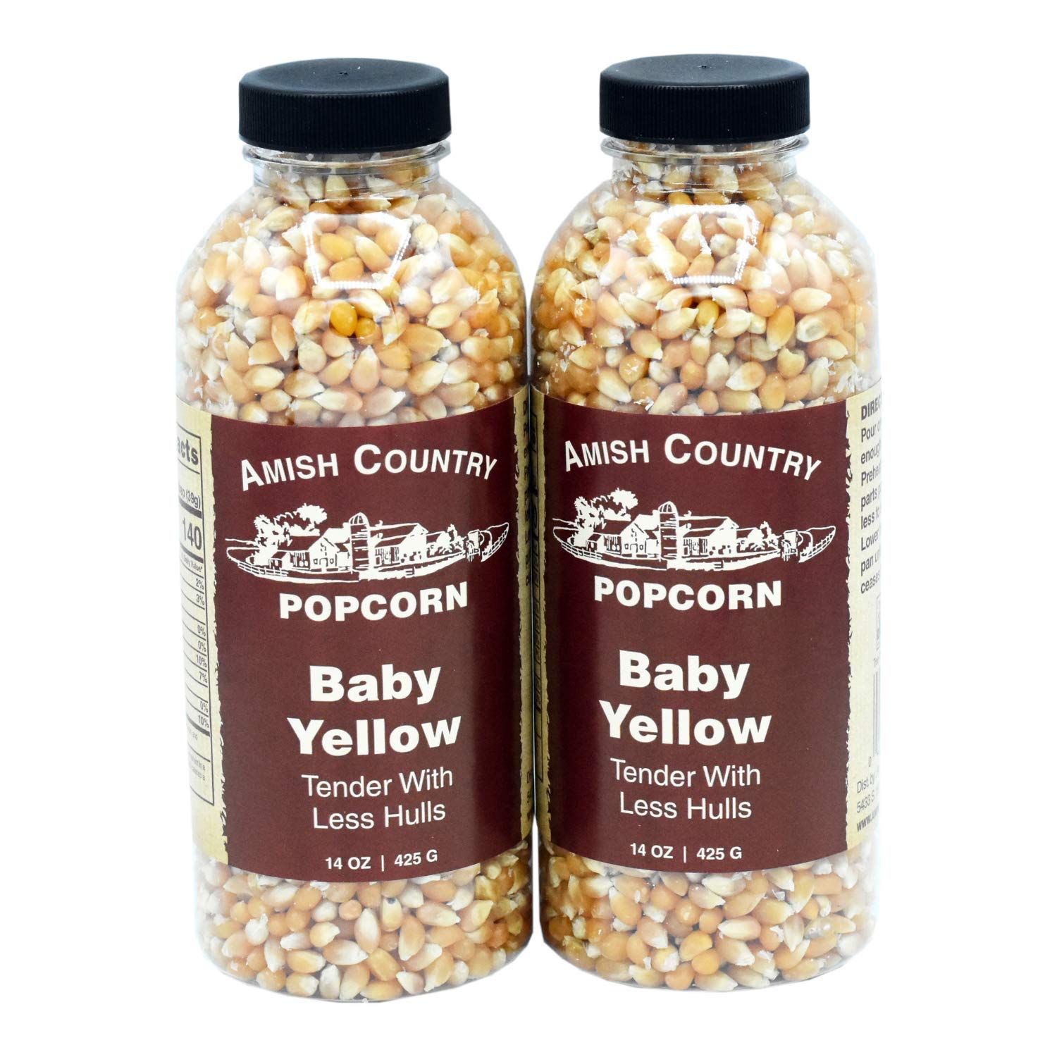 Amish Country Popcorn - 2 Pack of 14 oz Bottles | Premium Baby Yellow Popcorn Kernels | Non-GMO, Gluten Free, Old Fashioned Popcorn | Perfect for Movie Nights, Snacking & Gift Giving