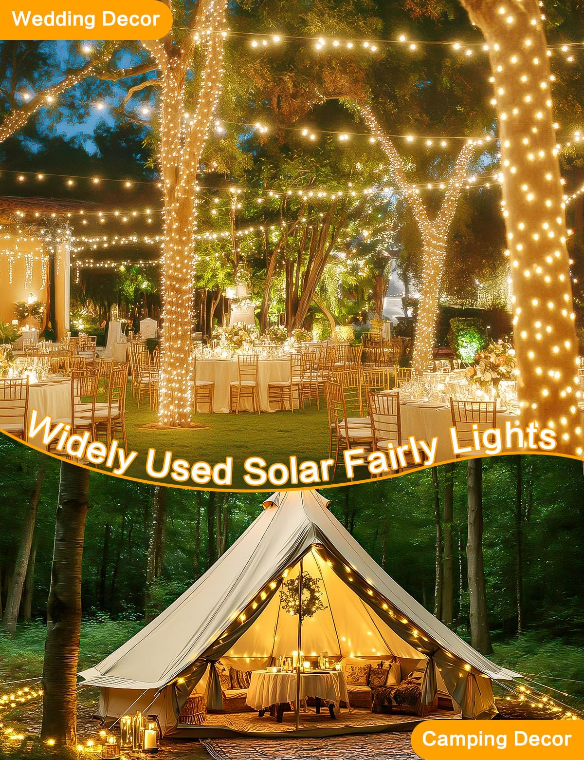 2 Pack 80FT 200LED Solar String Lights Outdoor Waterproof - 8 Modes Fairy Lights with Copper Wire for Garden, Patio, Fence - Perfect for Wedding, Christmas Decorations & Backyard Parties (Warm White)