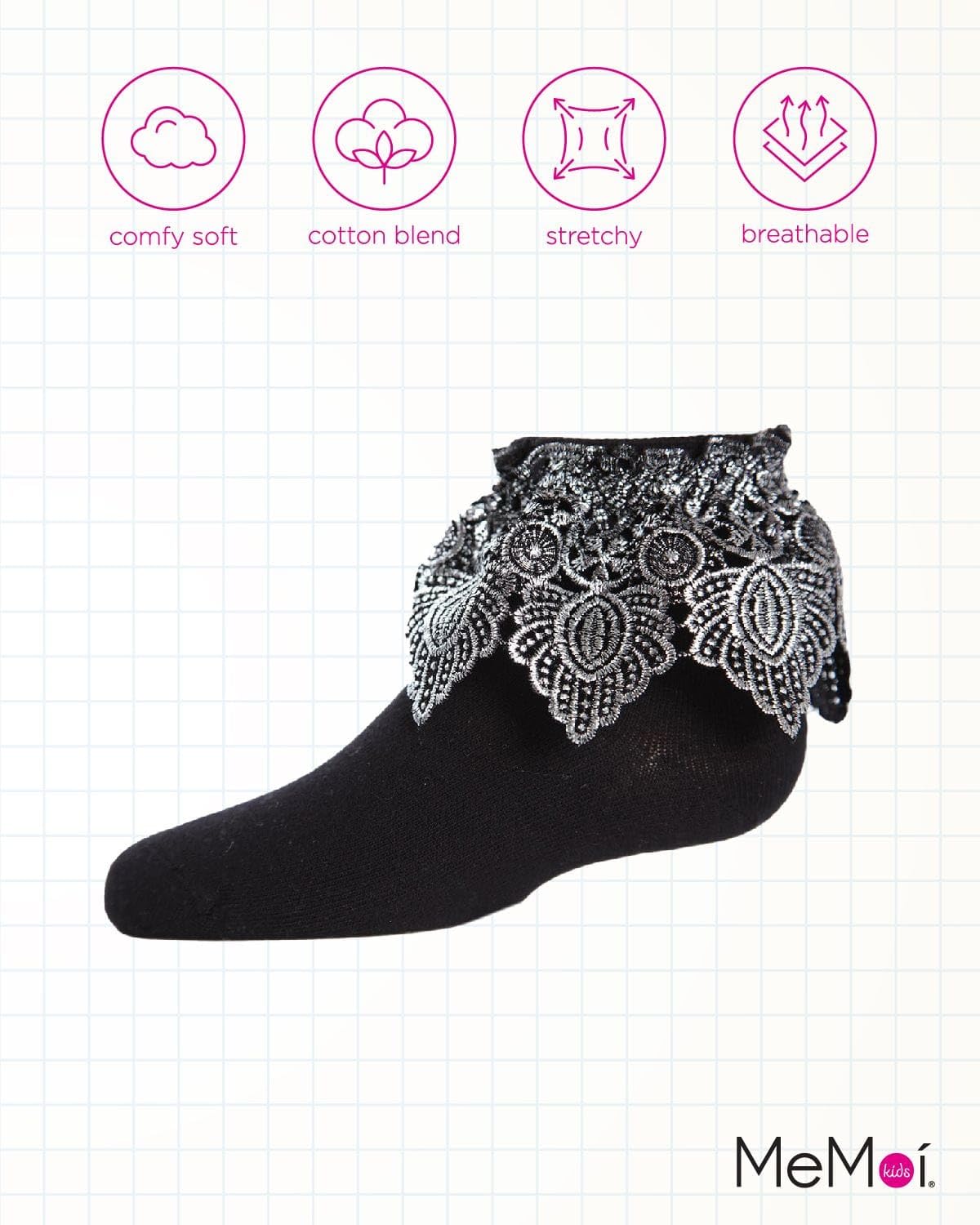 MeMoi Metallic Leaf Girls Cotton Blend Anklet Socks - Cute & Comfortable Socks for School, Play & Everyday Wear