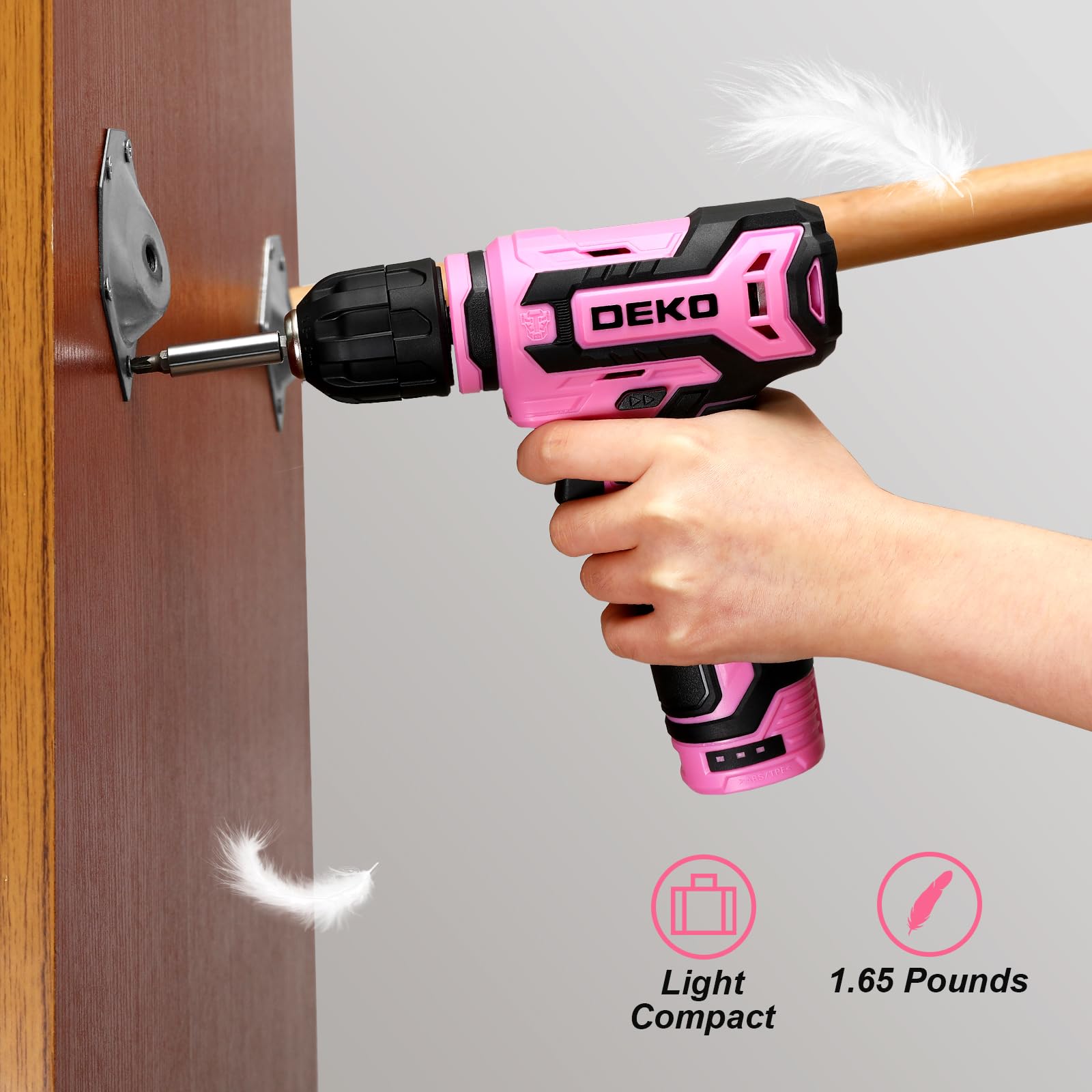 DEKOPRO 12V Cordless Power Drill Set - Pink Electric Drill with 30 Accessories & Gift Box | Lightweight DIY Tool Kit for Women | Perfect for Home Repairs, Crafting & Woodworking Projects