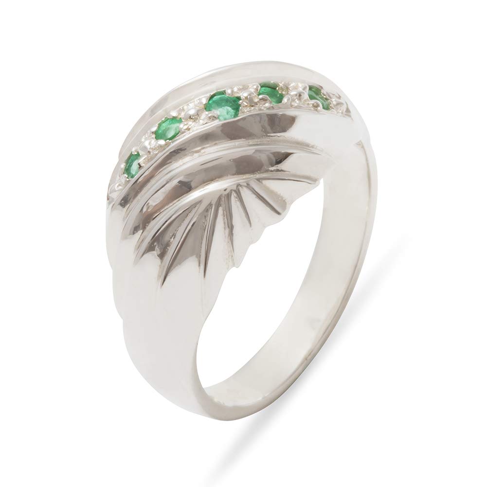 18K White Gold Natural Emerald Women's Wedding Band Ring - Size 4 to 12, Dainty Stackable Ring for Engagement, Anniversary & Everyday Wear