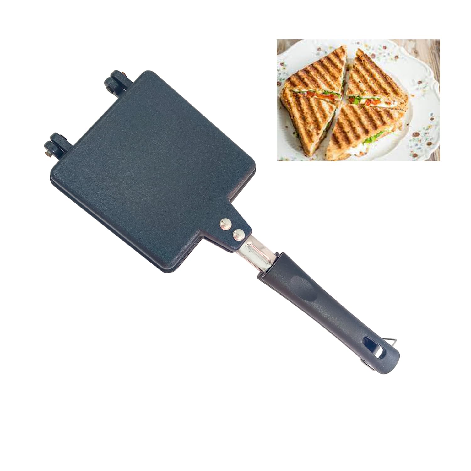 Non-Stick Aluminum Double-Sided Grill Sandwich Maker - 13 Inch Electric Panini Press with Adjustable Temperature for Indoor & Outdoor Cooking - Perfect for Camping, Picnics, and Home Breakfast Sandwiches