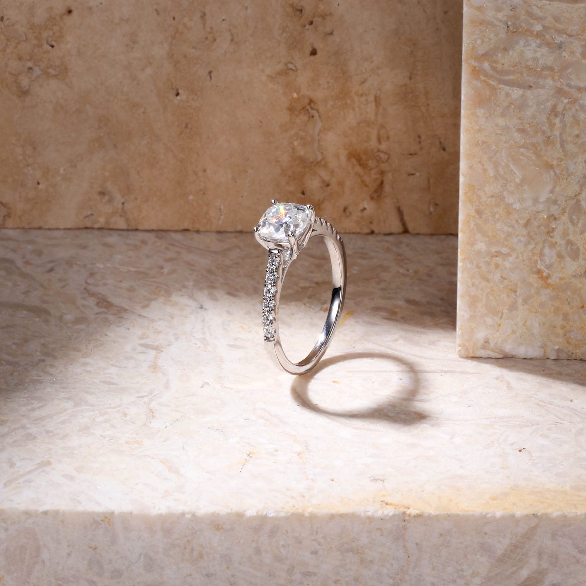 1.5ct Cushion Cut D Color VVS1 Clarity Lab Created Moissanite Engagement Ring for Women - 18K White Gold Plated Sterling Silver with Side Stones, Perfect Wedding Proposal, Anniversary & Valentine's Day Gift for Wife, Bridal Jewelry for Special Occasions