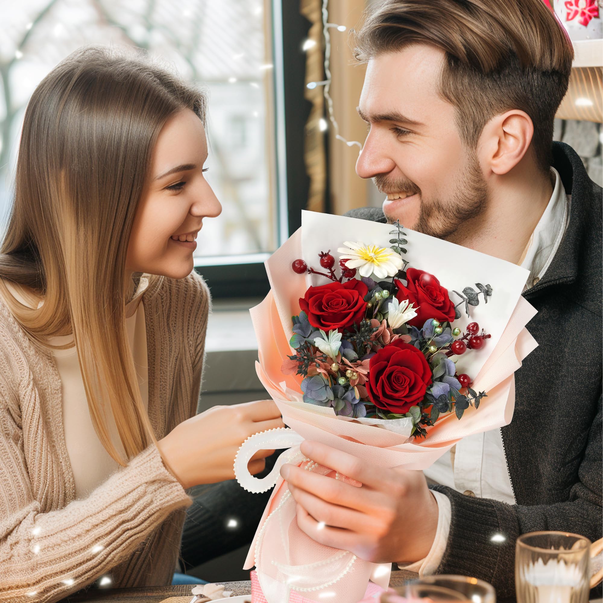 Preserved Real Rose Bouquet - Long Lasting Flowers for Delivery, Perfect Mother's Day, Birthday, Anniversary & Valentine's Gifts for Women, Mom, Wife, Grandma - Romantic Home Decor & Special Occasion Centerpiece