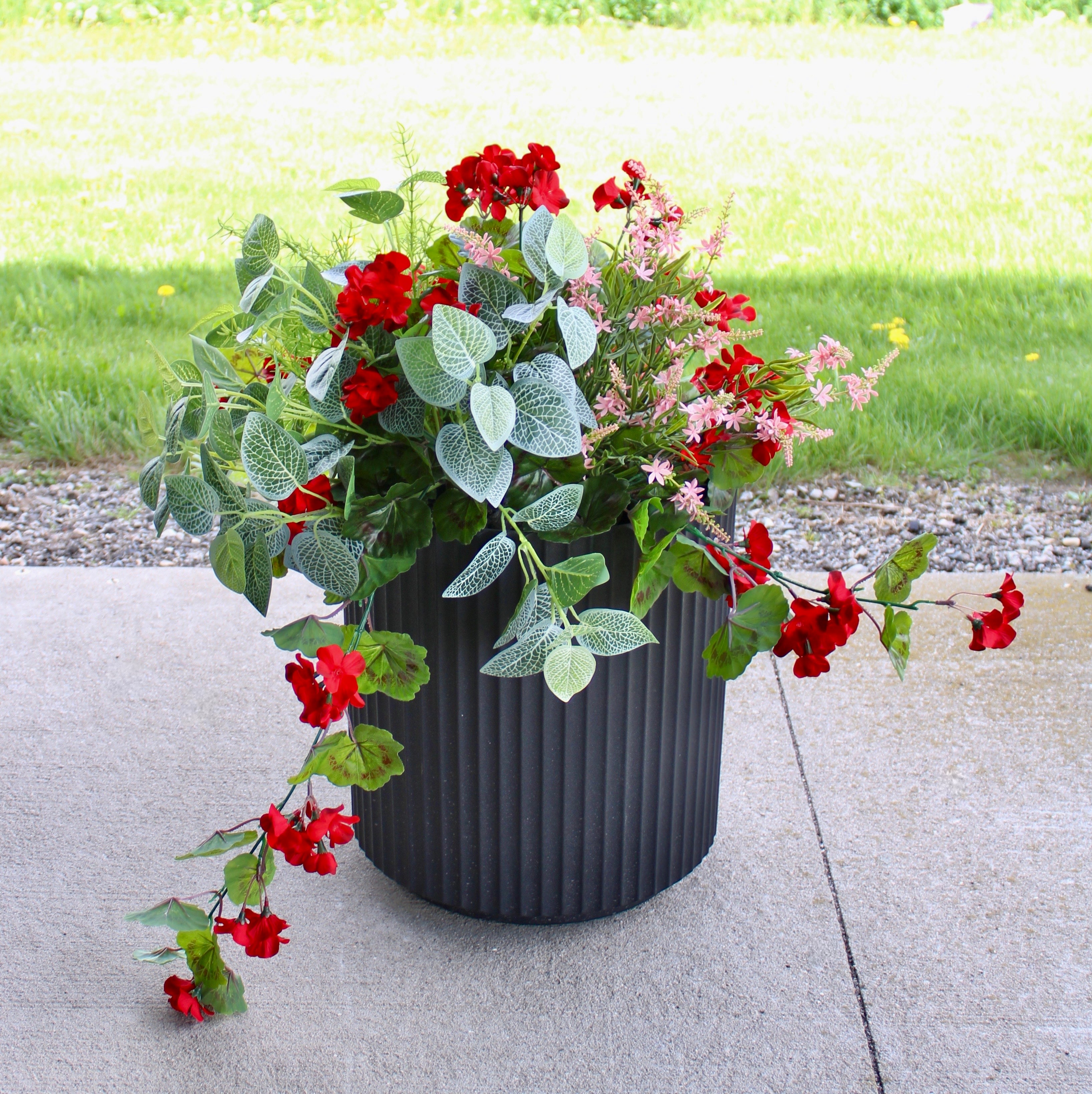 Red and Pink Hanging Basket Planter - Indoor/Outdoor Drop-In Flower Pot for Balcony, Patio, and Garden Decor