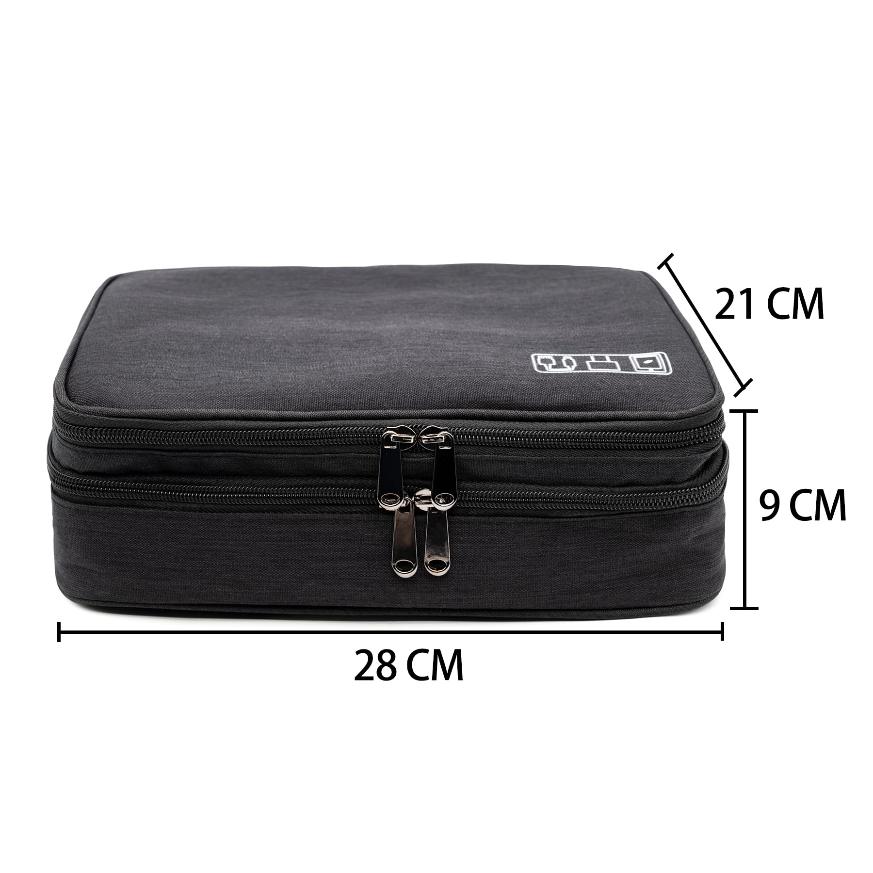 Ruyosn Waterproof Cable Storage Pouch - Large Double Layer Organizer Case for Hard Drives, Cords & Electronics Accessories (Black) | Perfect for Travel, Office & Home Cable Management