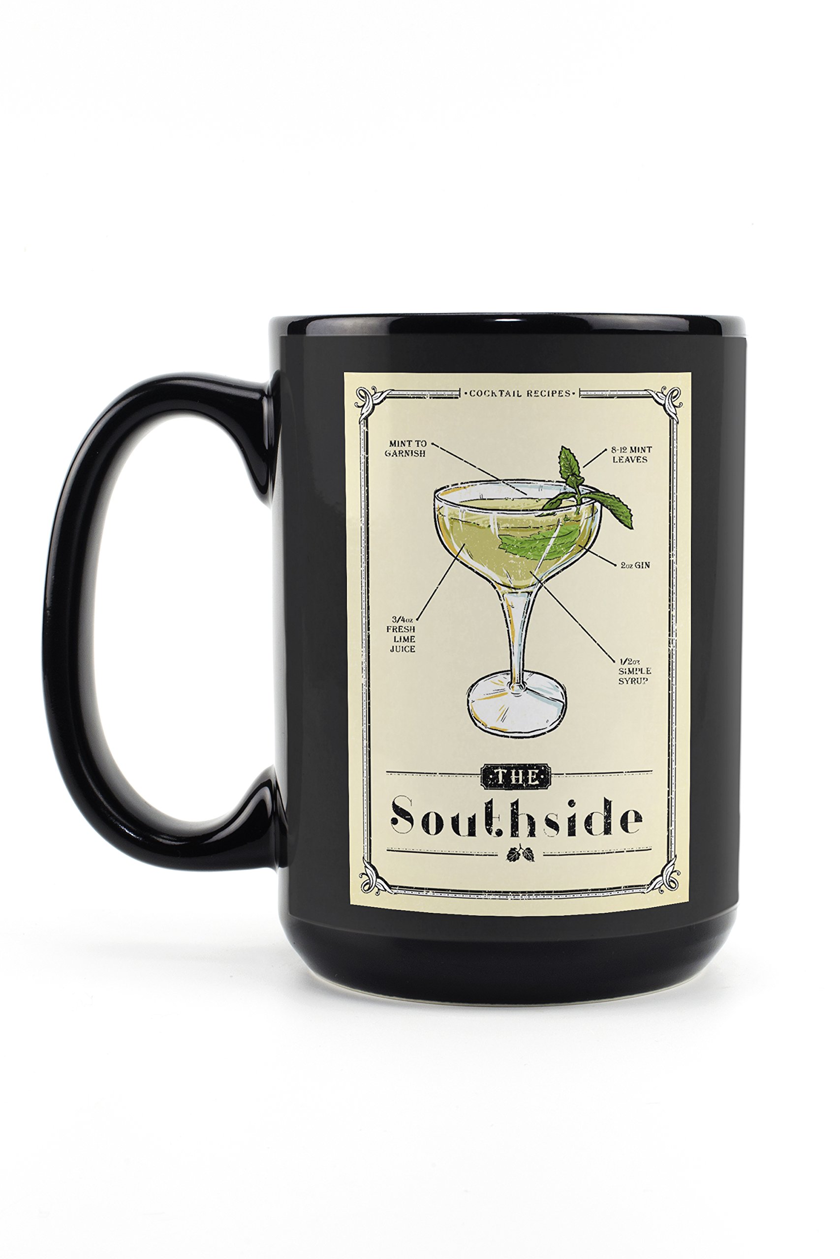 Lantern Press Prohibition Cocktail Recipe Southside Mug - 15oz Black Ceramic Coffee & Tea Cup, Dishwasher & Microwave Safe - Perfect for Home, Office & Gifts