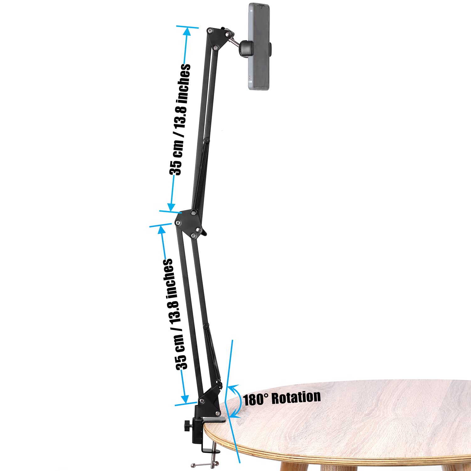 WANBY Adjustable Overhead Phone Stand with 360° Rotation - Flexible Articulating Arm Mount for iPhone, Samsung & All Smartphones - Perfect for Video Calls, Live Streaming & Hands-Free Use