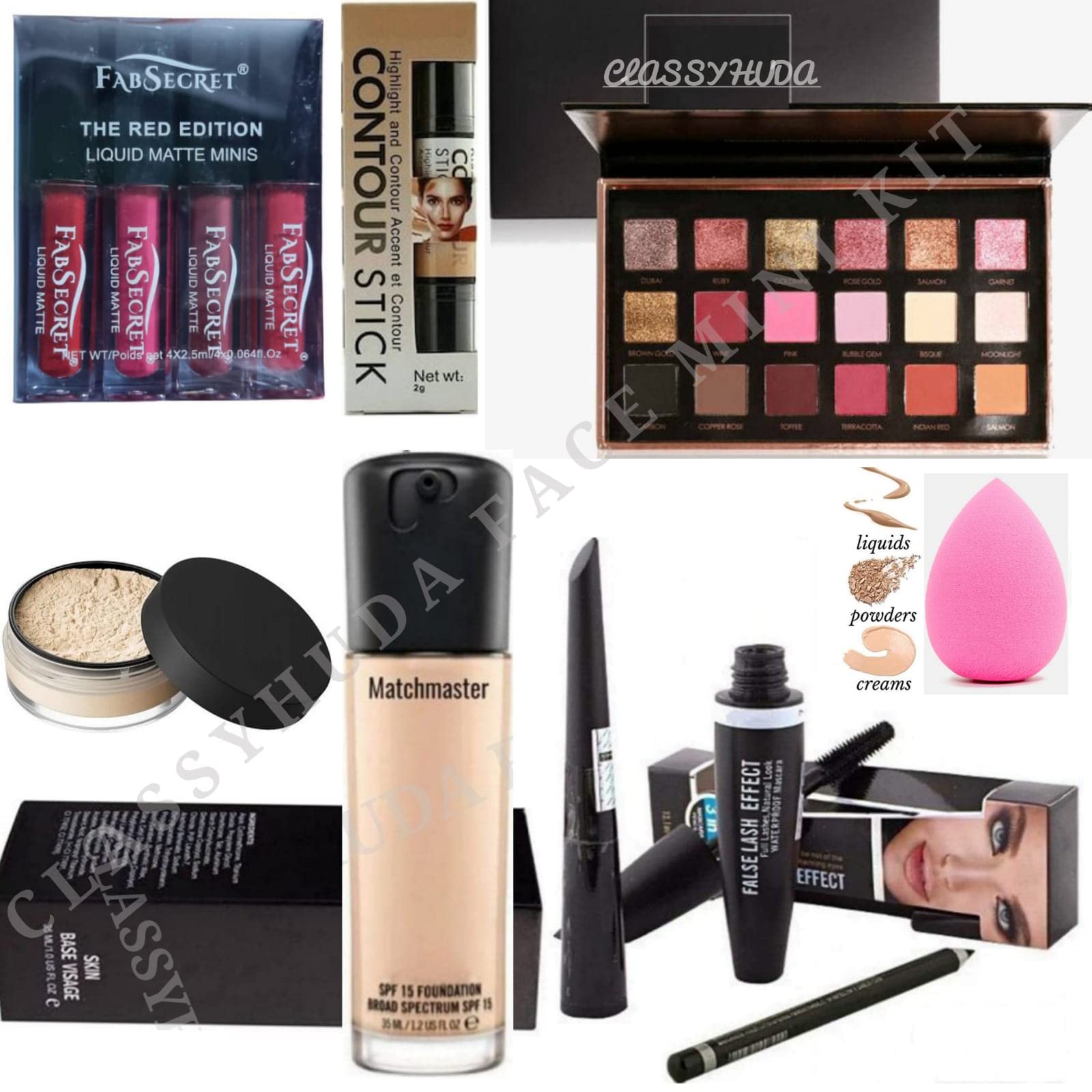 Huda Professional Makeup Kit - Foundation, Face Powder, Eyeliner, Mascara, Eyebrow Pencil, Blender, Mini Lipstick, 2-in-1 Contour & Eyeshadow | Complete Face Makeup Set for Daily Use & Special Occasions