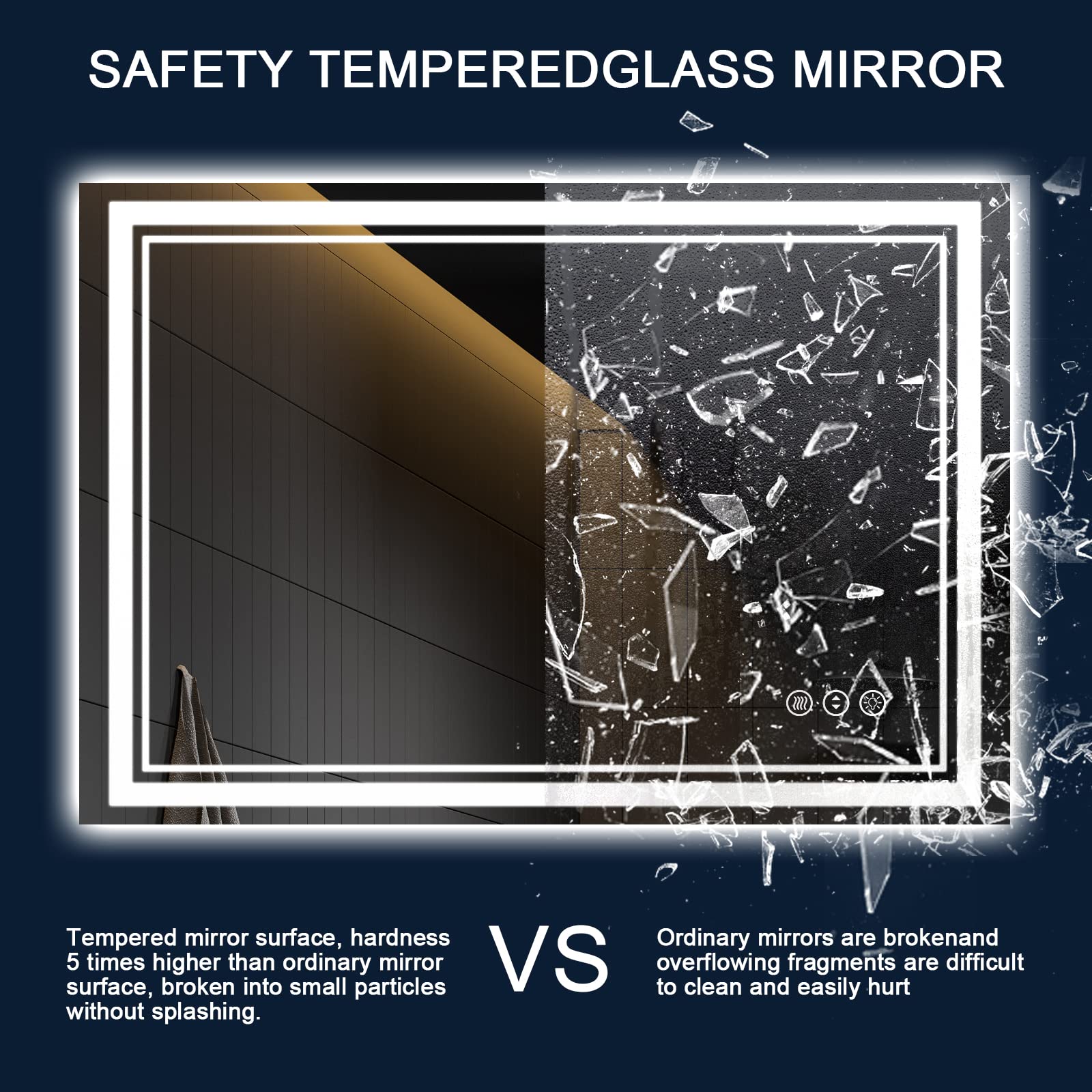 55 x 36 Inch LED Bathroom Mirror with Anti-Fog & Dimmable Backlit Lighting - Shatterproof Vanity Mirror with Memory Function for Wall Mount - Perfect for Modern Bathrooms, Dressing Rooms & Home Decor