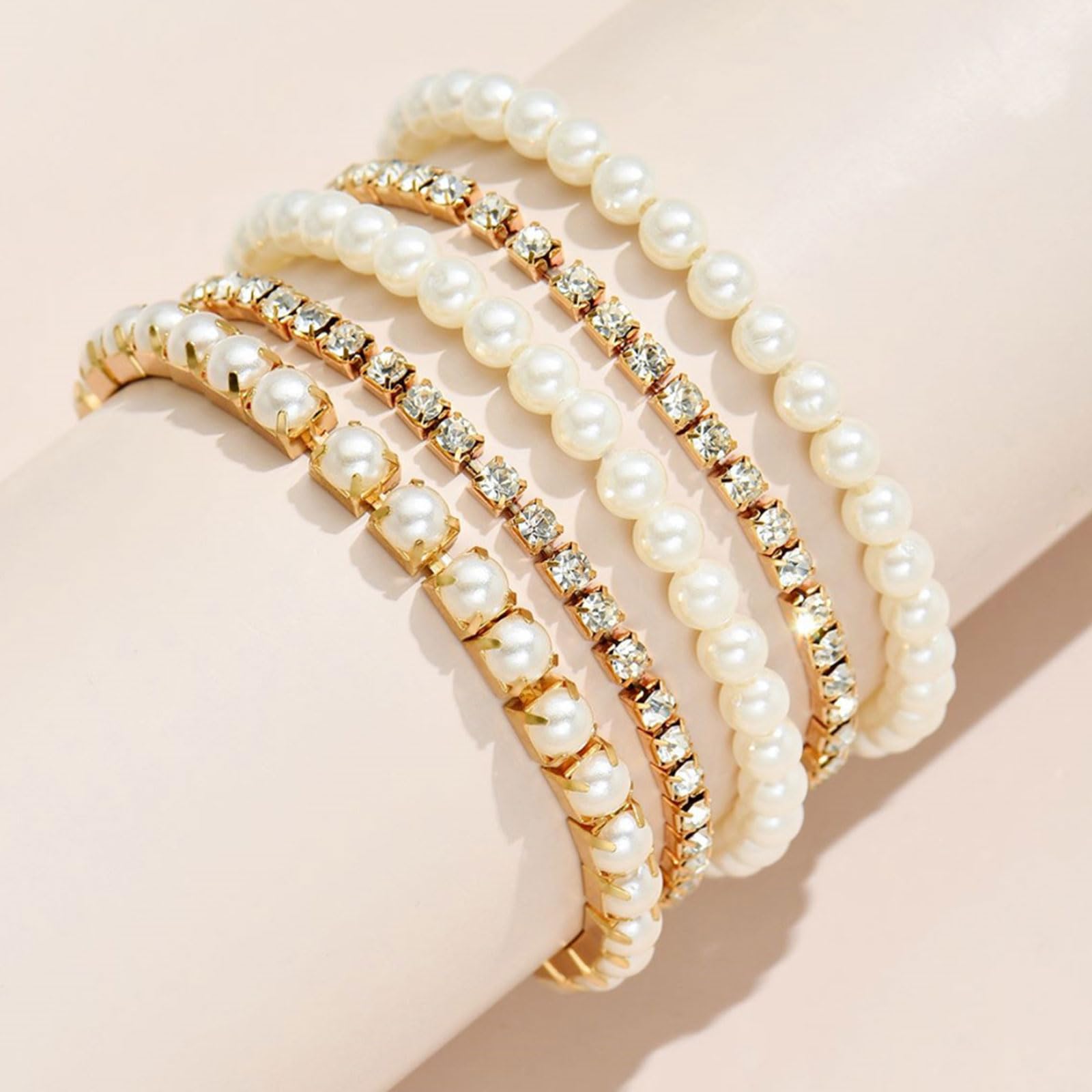 Elegant Pearl Bracelets for Women - Stretch Crystal Rhinestone Beaded Bangle, Stackable Wedding Jewelry for Brides | Perfect for Bridal Accessories, Anniversary Gifts & Formal Occasions