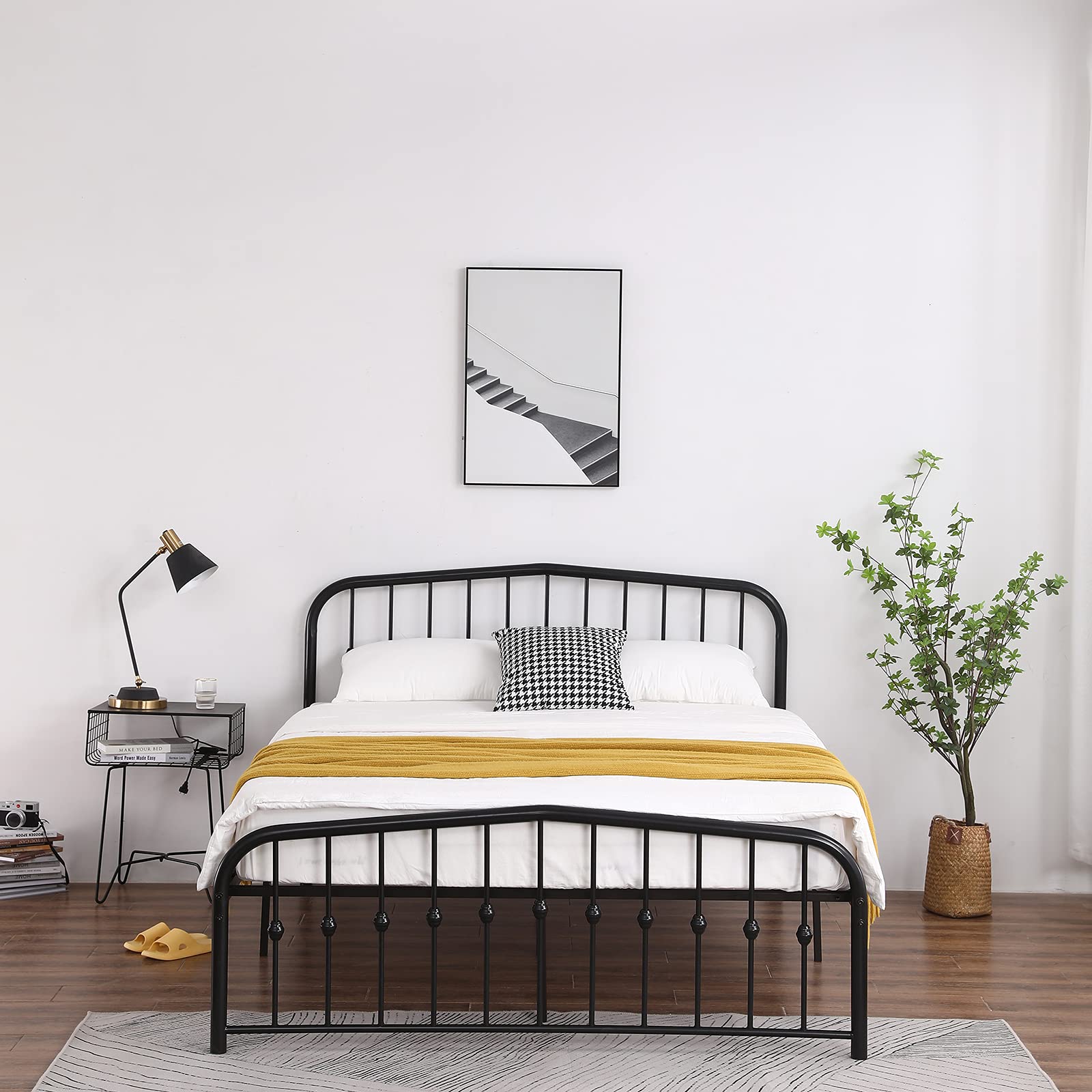 Iron-Art Metal Platform Bed Frame with Decorative Balls - No Box Spring Needed, Full Size - Perfect for Modern Bedrooms, Guest Rooms & Dormitories