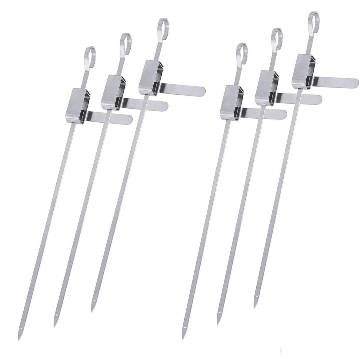 Premium 15-Inch Stainless Steel BBQ Grill Skewers Set - 6 Flat Metal Shish Kabob Sticks for Easy Slide & Serve | Perfect for Backyard Grilling, Camping, and Outdoor Barbecue Parties