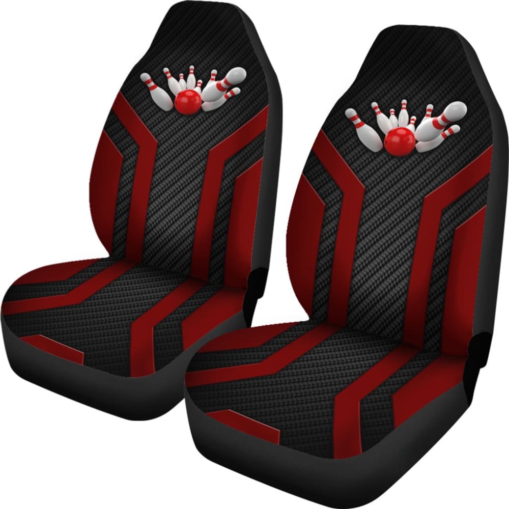 Premium Bowling Metallic Style Printed Black & Red Car Seat Covers - Universal Fit for Cars, Trucks & SUVs - Durable & Stylish Protection for Sports Enthusiasts & Bowling Fans