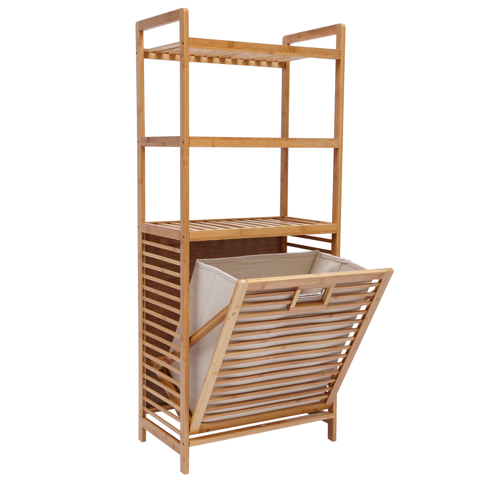 4-Tier Bamboo Laundry Hamper Organizer - Freestanding Clothes Storage Shelf Rack for Bathroom, Bedroom & Nursery - Perfect for Sorting Dirty Laundry, Storing Towels & Organizing Small Spaces