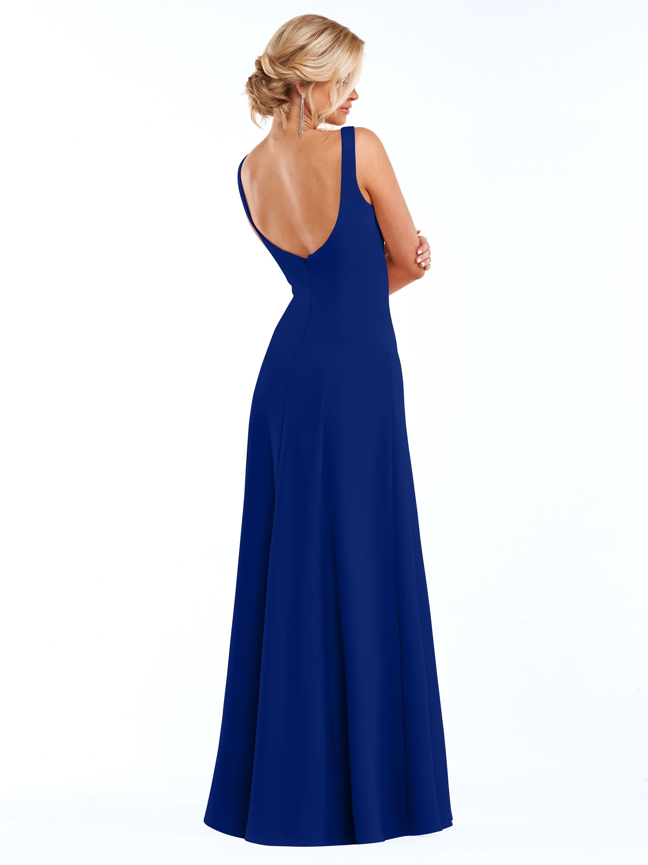 Elegant 83043 A-Line Double Knit Bridesmaid Dress with V-Neck - Perfect for Weddings, Formal Events & Special Occasions