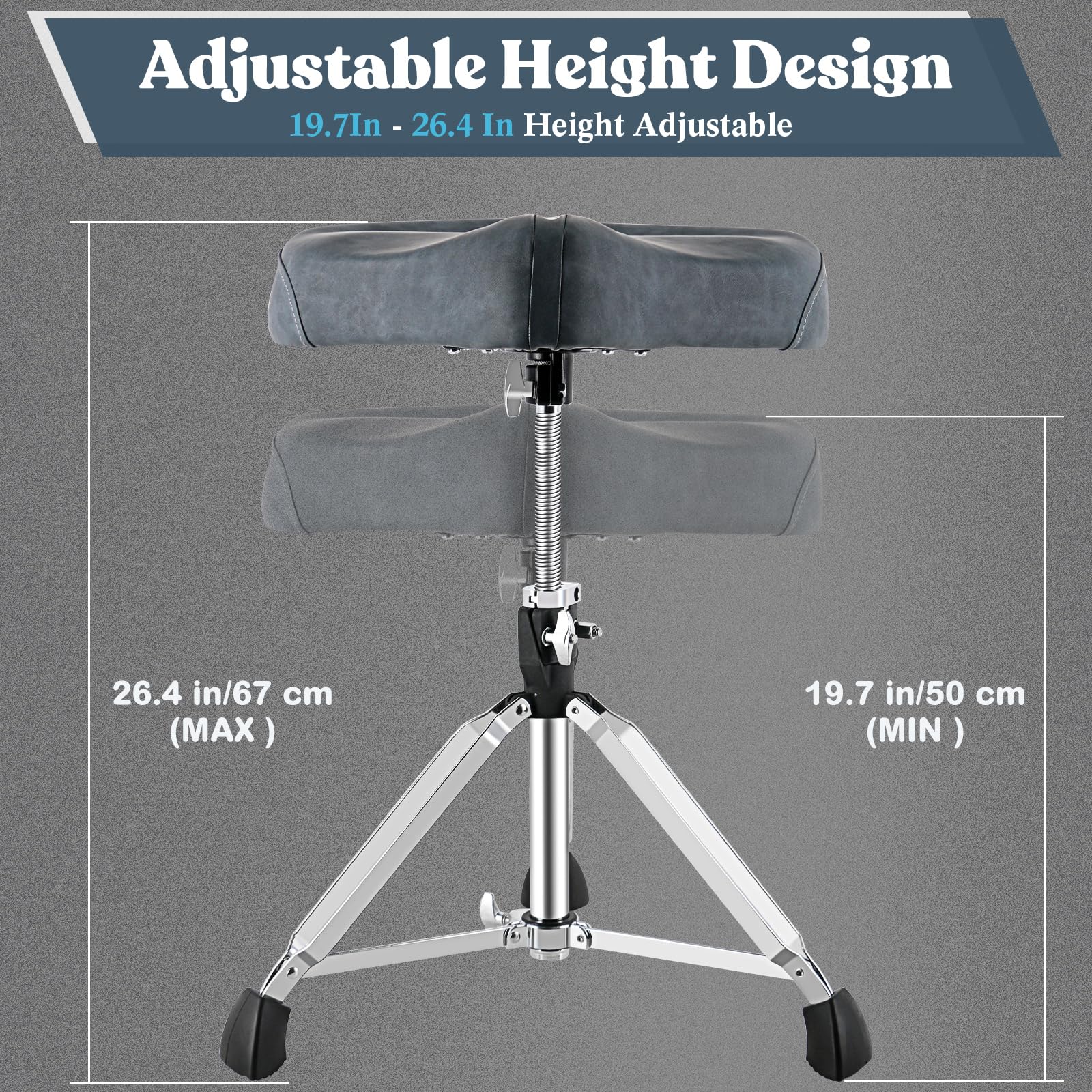 ROWELL Heavy Duty Drum Throne Seat - Adjustable Height Drum Stool with Air Guide Holes, Breathable Motorcycle Style Throne for Drummers (Adults & Kids) - Perfect for Live Performances, Studio Recording & Drum Practice - Textured Blue