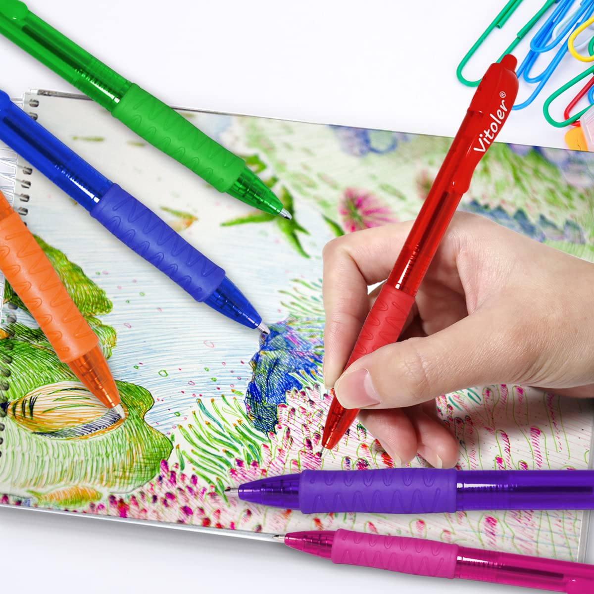 Vitoler 8 Pack Retractable Ballpoint Pens - 1.0mm Fine Point Colored Pens for Smooth Writing | Ideal for School, Office, Journaling, Note Taking & Planning (Kids, Nurses, Adults) | Premium Office & School Supplies