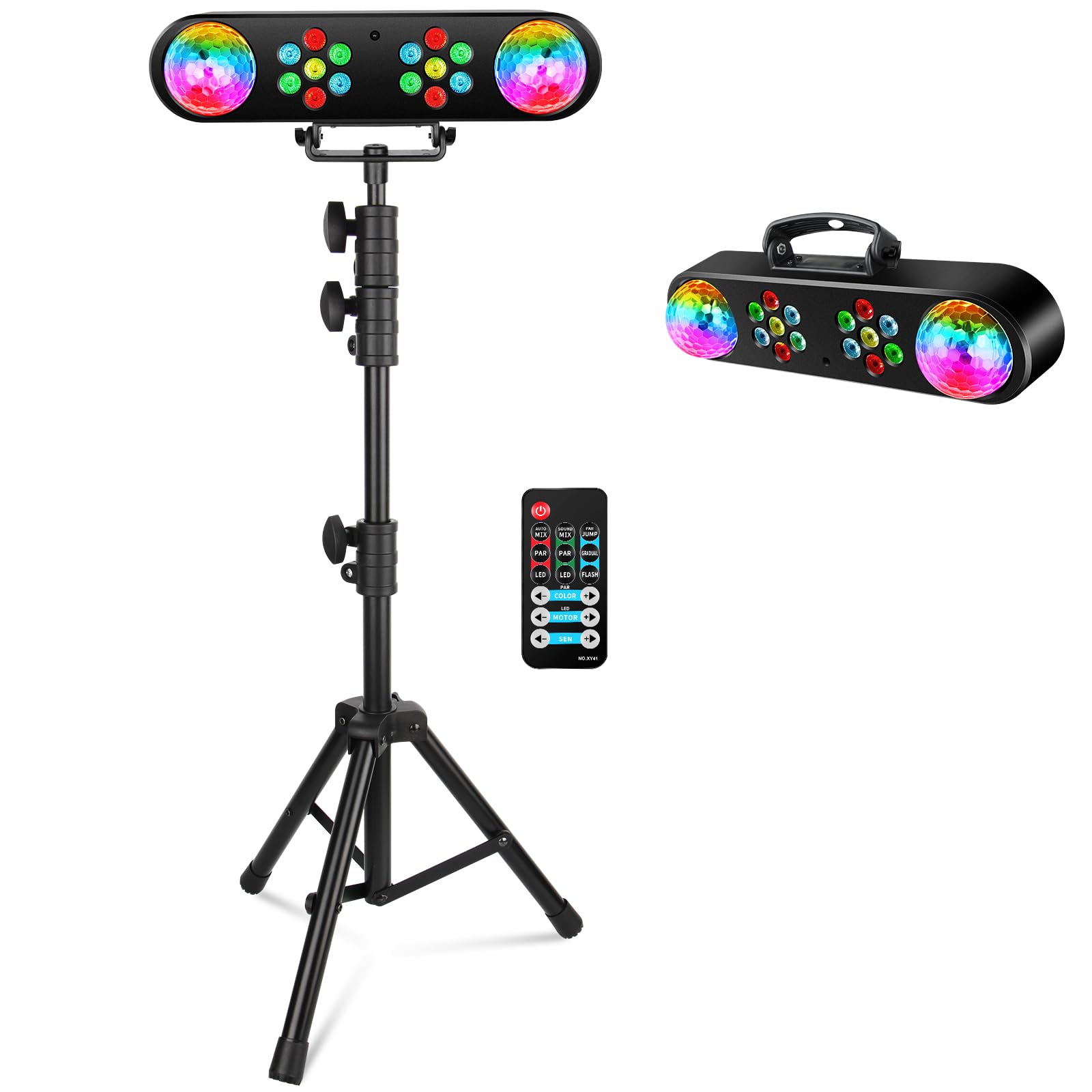 DJ Disco Lights with Stand - Professional RGB LED Rotating Ball Party Lighting System | Sound Activated & Remote Control | Perfect for Stage, Bar, Wedding, Club, Dance Events & Indoor Gigs