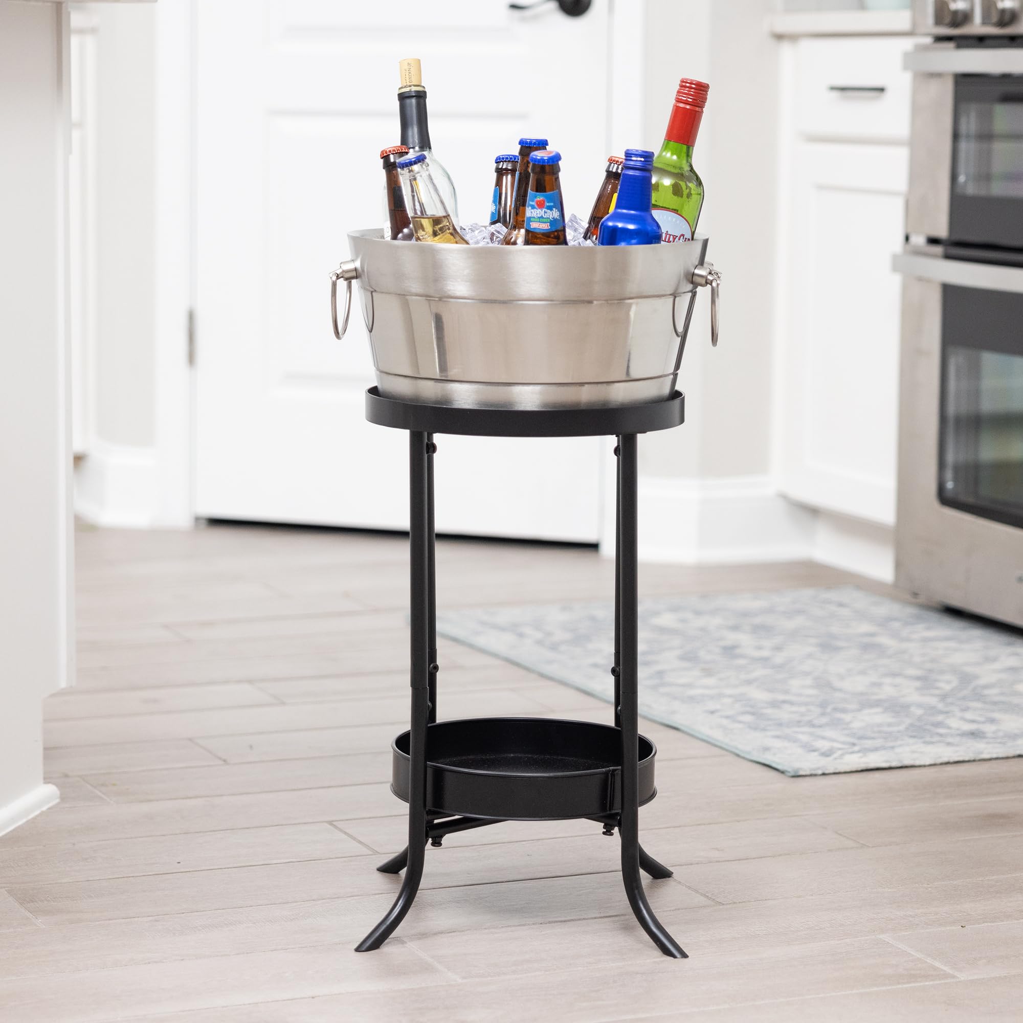 BREKX Personalized Hammered Stainless Steel Double-Wall Insulated Drink Tub with Stand & Ice Bucket - 12 Quart (3 Gallon) Beverage Cooler for Parties, Weddings, Anniversaries | Perfect for Outdoor Events, BBQ, Poolside Gatherings & Engagement Gifts