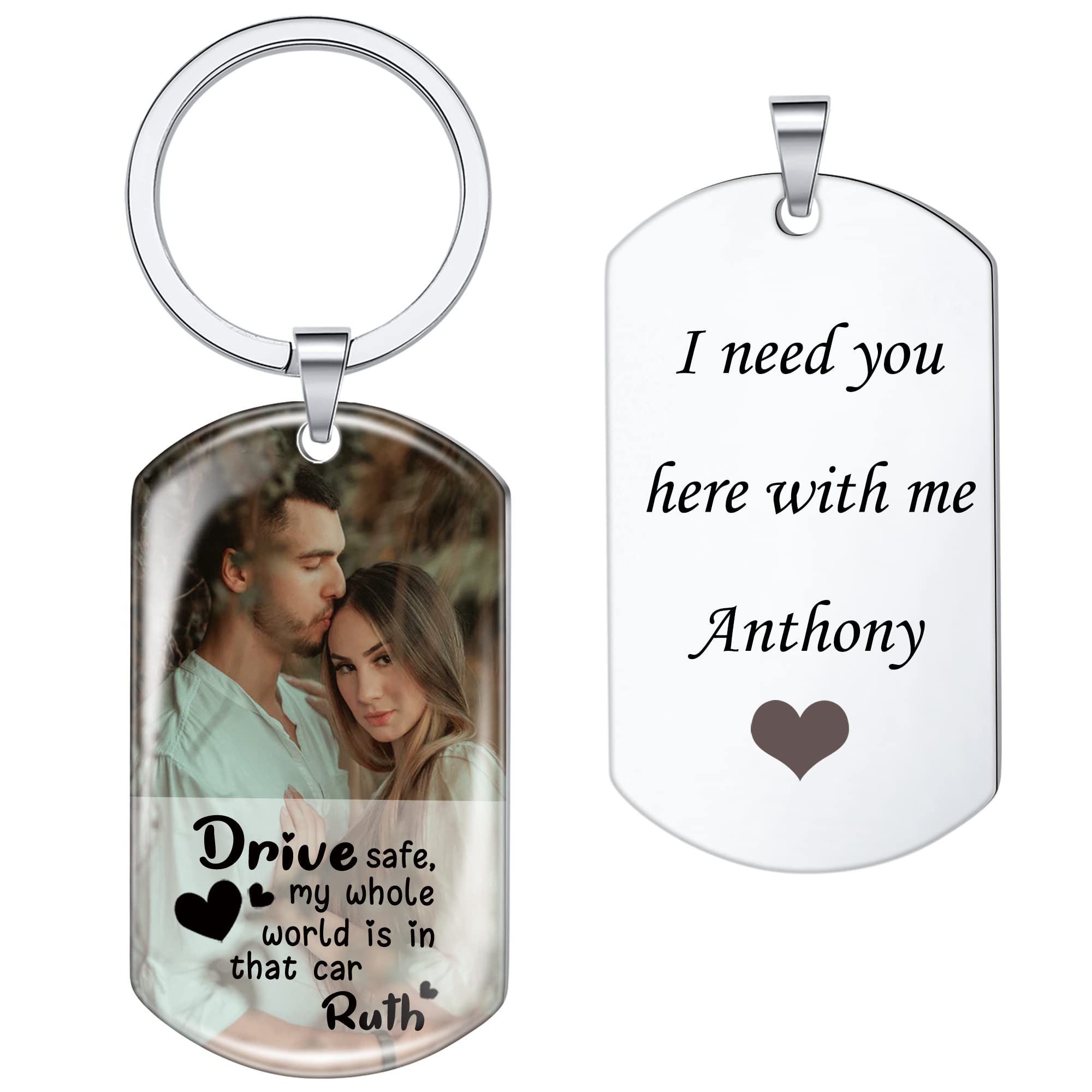 Personalized Silver Drive Safe Keychain for Men - Custom Photo Keychain Gift for Boyfriend, Husband or Dad | Thoughtful Present for Anniversary, Birthday & Father's Day | Boyfriend Style 1