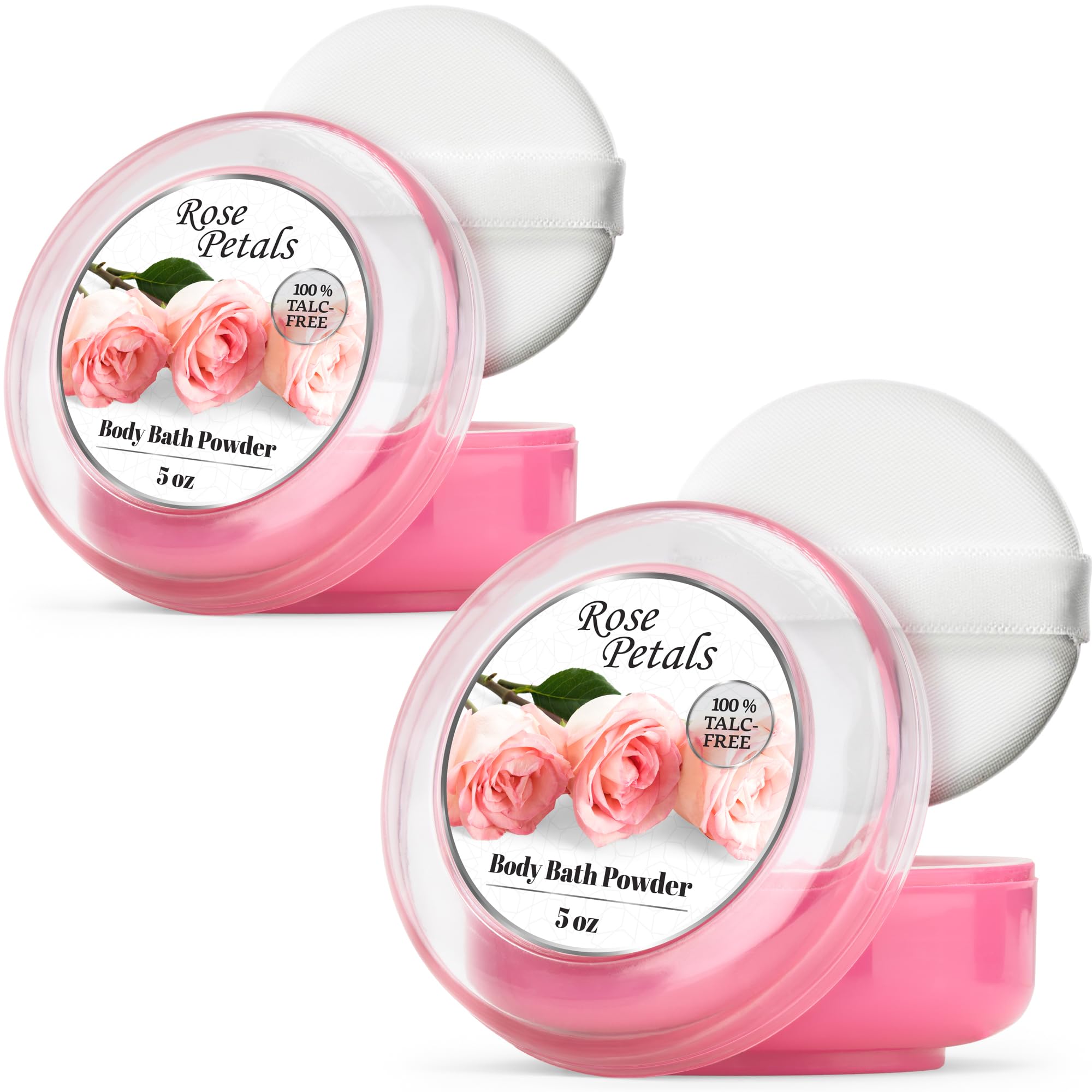 R-NEU 2 Pack Talc-Free Body Powder for Women with Powder Puff | Rose Petal Scented Dusting Powder | After Bath & Shower for Soft Smooth Skin | Large 10oz Size | Perfect for Daily Use, Travel & Post-Workout Freshening