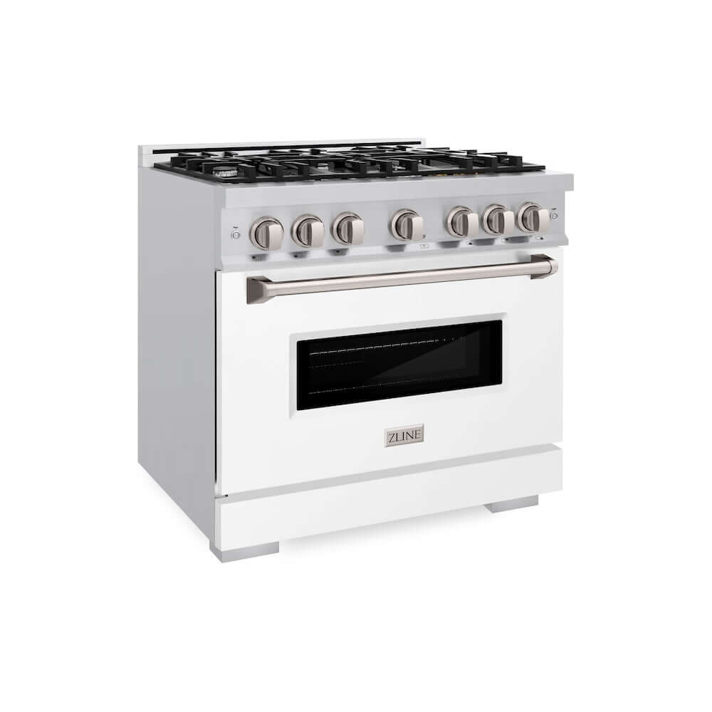 ZLINE 36-inch 5.2 cu. ft. Stainless Steel Dual Fuel Range with 6-Burner Gas Cooktop & Convection Oven - White Matte Door (CDR WM 36) - Perfect for Modern Kitchens, Home Chefs & Restaurant-Style Cooking
