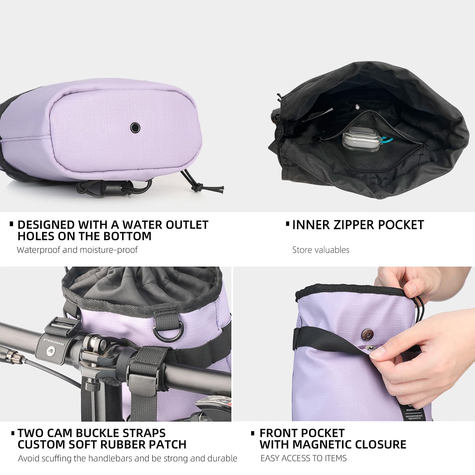 HUNTVP 3.5L Bike Handlebar Bag - Waterproof Cycling Front Bag for Mountain & Road Bicycles, Scooters - Adjustable Shoulder Strap for Crossbody Use - Perfect for Commuting, Outdoor Adventures & Daily Cycling Essentials Storage
