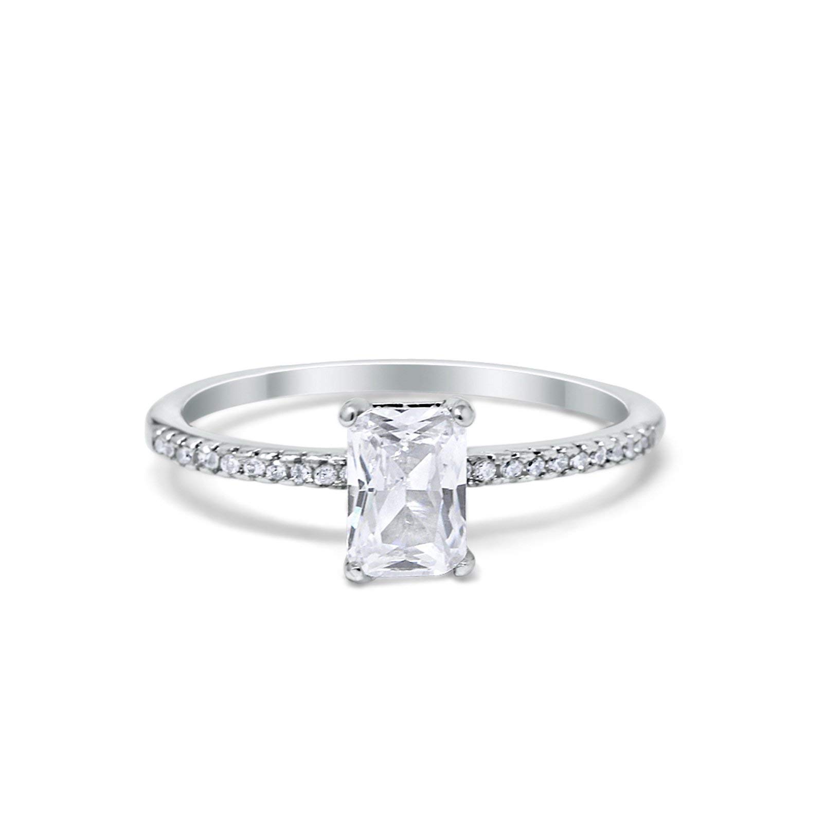 Blue Apple Co. Art Deco Radiant Cut Wedding Engagement Ring - 925 Sterling Silver Round Cubic Zirconia for Women - Perfect for Proposals, Anniversaries & Special Occasions