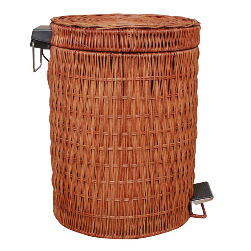 Stylish 5L Brown Rattan Weaving Foot-Operated Kitchen Trash Can - Eco-Friendly Wastebasket for Home, Office & Recycling | Space-Saving Storage Solution for Waste Paper & Garbage Disposal