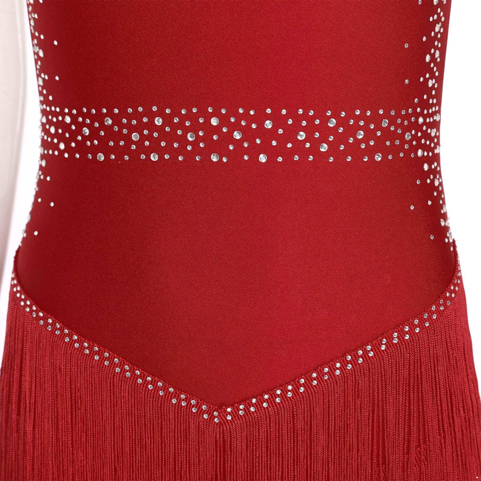 FEESHOW Women's Sequin Fringe Leotard - Shiny Tassel Latin Dance Costume, Jazz Dance Top Bodysuit for Performance, Competition & Stage Shows