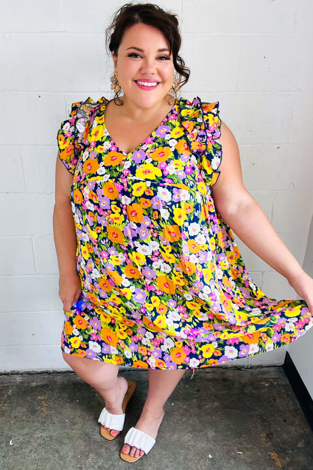 Indigo & Lemon Floral Babydoll Ruffle Dress for Women - Summer Party, Beach Vacation & Date Night Outfit
