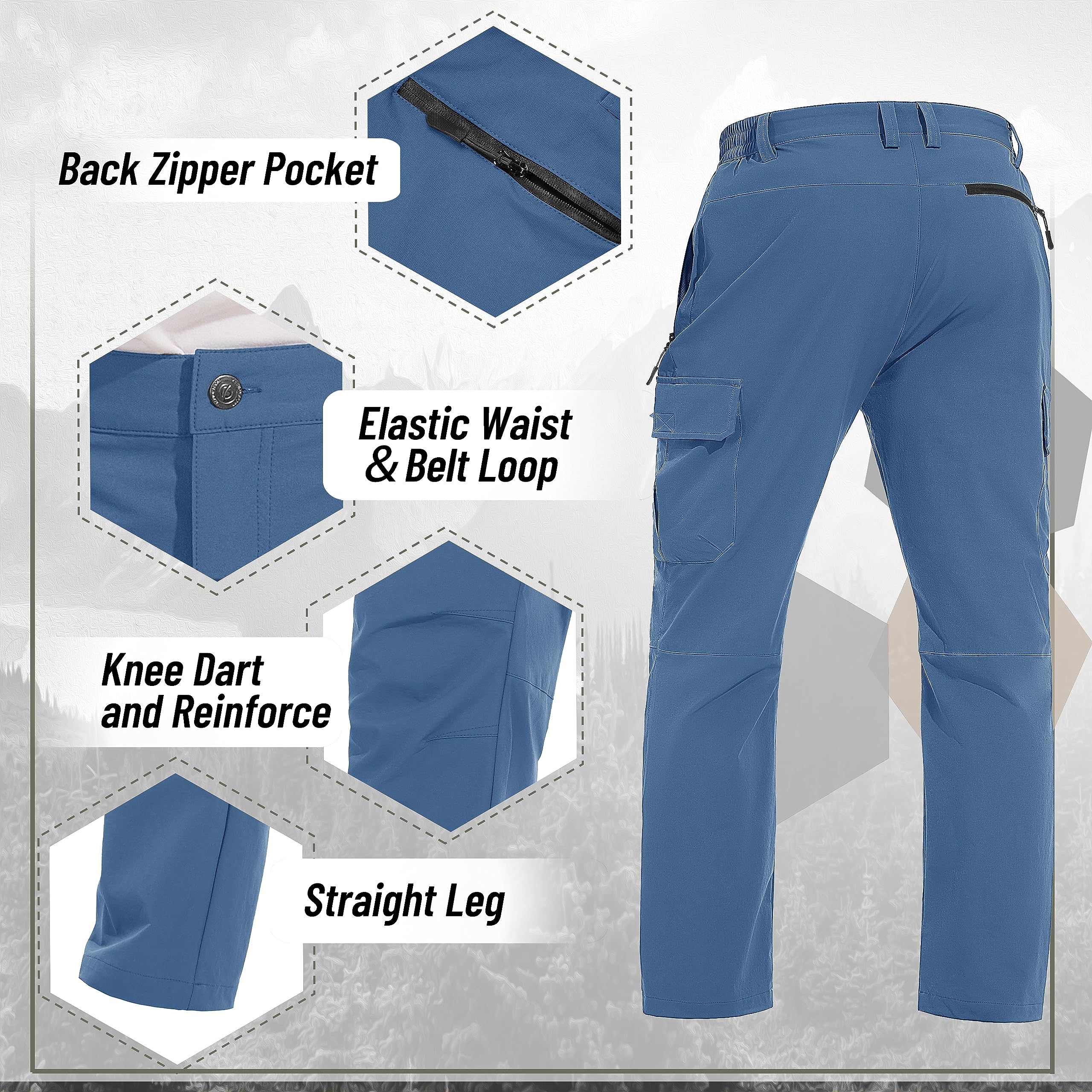 TACVASEN Men's Cargo Pants - 5 Pocket Waterproof Lightweight Quick-Dry Ripstop Stretch Pants for Hiking, Work, Travel & Outdoor Adventures | Perfect for Camping, Climbing & Casual Wear