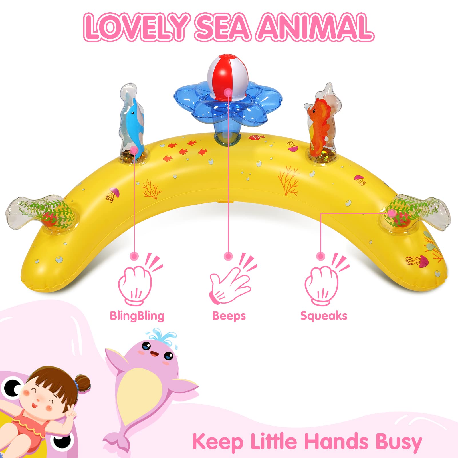 UPF50+ Baby Pool Float with Canopy - Inflatable Infant Swimming Ring for 6-24 Months | Adjustable Safety Seat Bath Floatie & Toy Play Console | Perfect for Backyard Pools, Beach Trips & Bathtime Fun