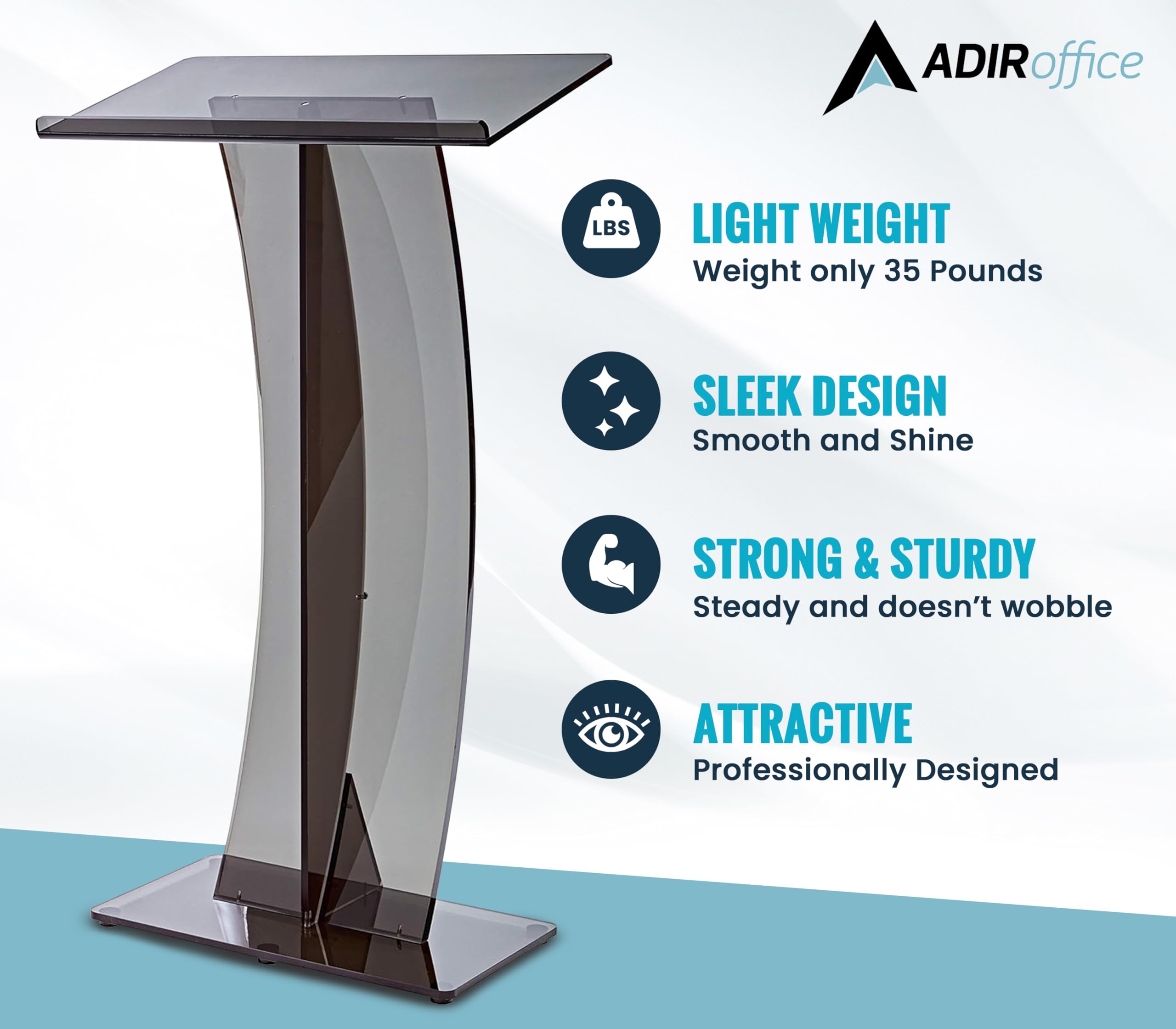AdirOffice Black Acrylic Podium Stand - Premium Church Pulpit, Wedding Lectern & Presentation Podium for Events, Speeches & Ceremonies