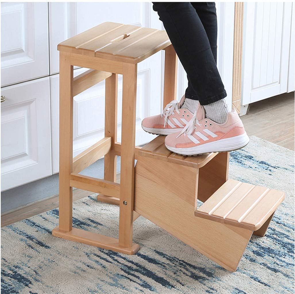 XHALERY Foldable Step Stool for Indoor Use - Portable Climbing Stool, Compact Folding Step Ladder with Seat, Multi-Purpose Shelf Ladder - Perfect for Kitchen, Bathroom, Kids' Room & Home Storage