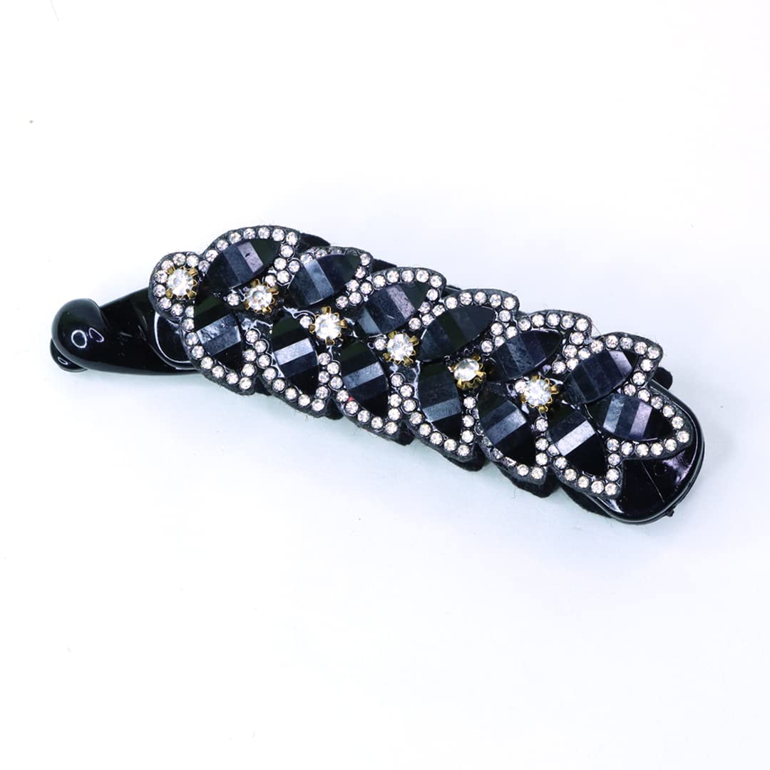 Myra Collection Rhinestone Crystal Banana Hair Clip - Elegant Flower Hair Clip for Women (Black) | Perfect for Weddings, Parties & Everyday Style