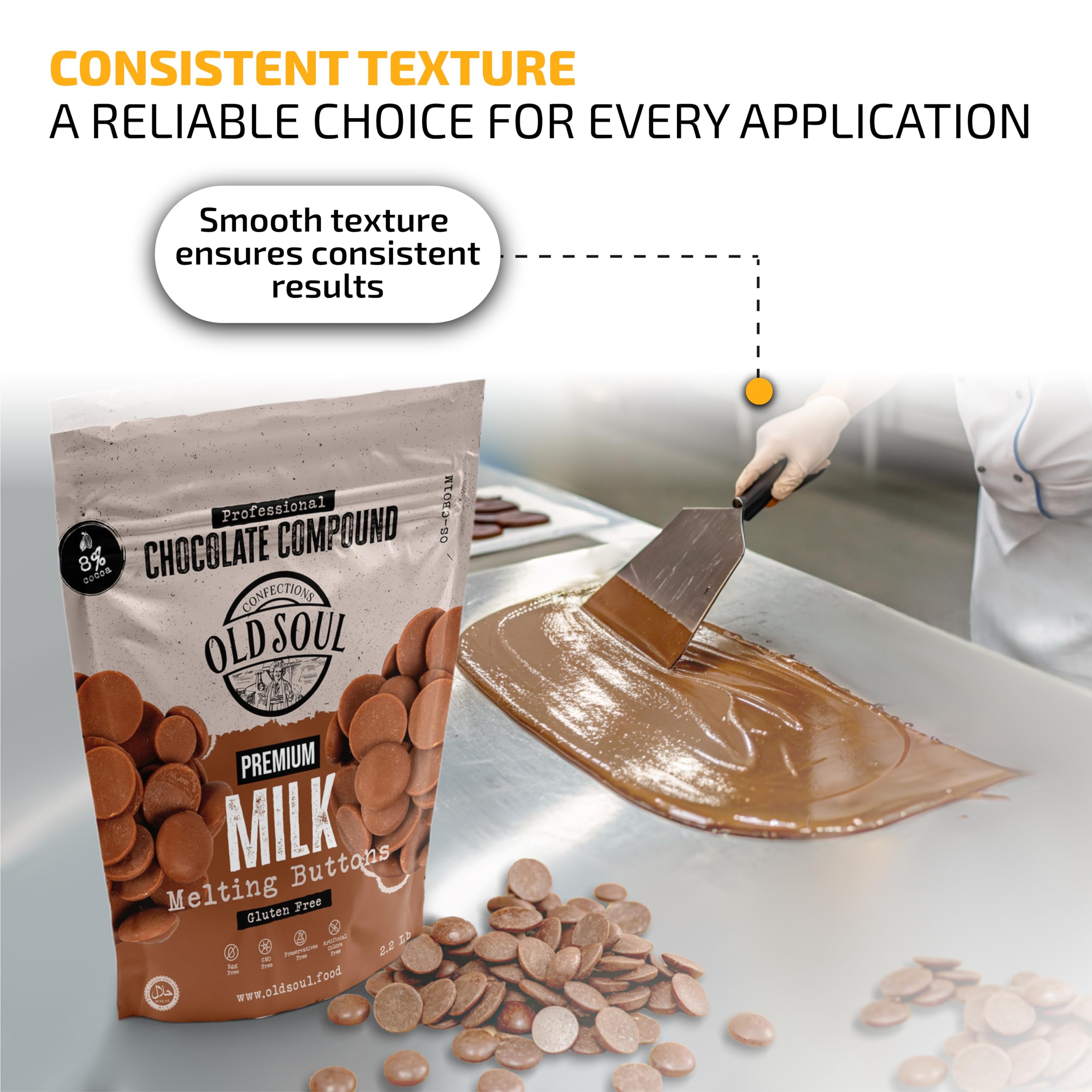 OldSoul Milk Chocolate Compound Buttons 2.2 lb (1 kg) - 8% Real Cocoa for Baking, Candy Making & Desserts - Smooth Melting Chocolate Chips for Cookies, Cakes & DIY Treats - Bulk Baking Supplies for Home Bakers & Professionals