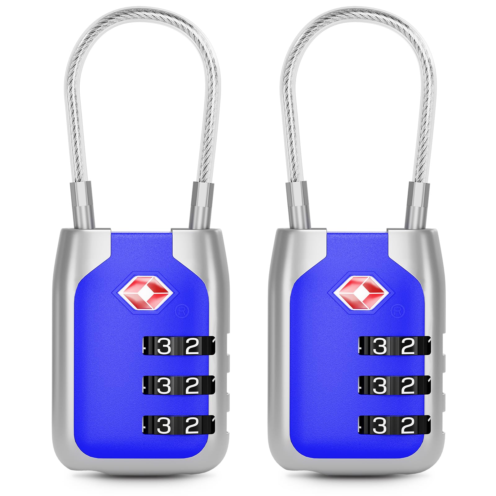Joyway TSA Approved 3-Digit Combination Luggage Lock - Secure Alloy Cable Lock for Suitcases, Backpacks & Golf Bags (2-Pack, Blue) | Perfect for Travel, Airport Security & Sports Equipment Protection