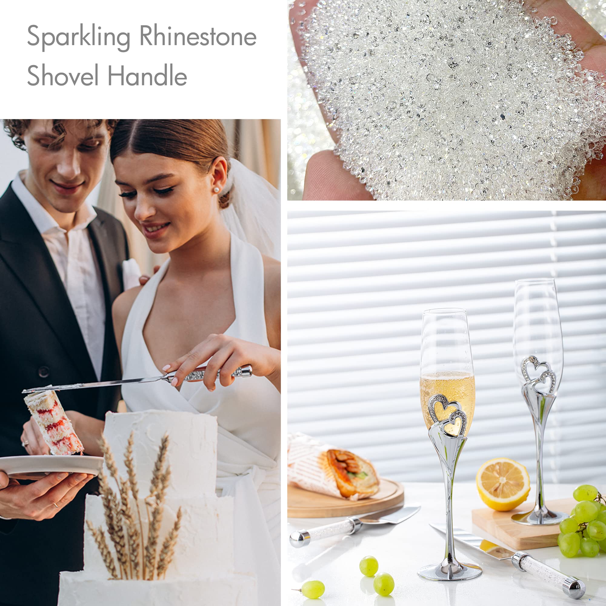 Elegant Wedding Cake Knife and Server Set with Champagne Flutes - Premium Cake Cutting Set for Weddings, Engagements & Anniversaries - Perfect Couples Gift for Wedding Ceremonies, Receptions & Romantic Celebrations