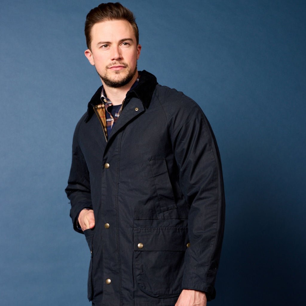 Beaucaire Eastwood Waxed Jacket for Men - Waterproof Outdoor Coat in Navy Blue | Perfect for Hiking, Camping & Fall Weather